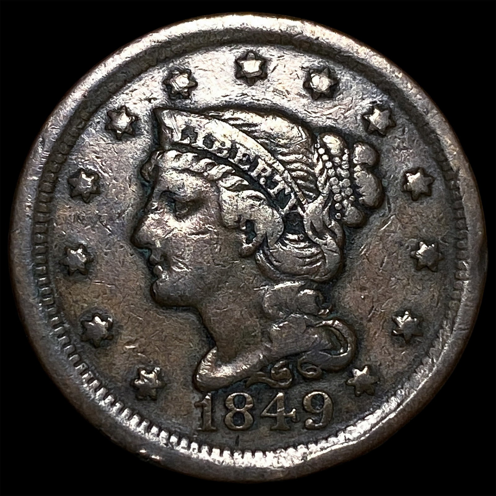 1849 Braided Hair Large Cent ABOUT UNCIRCULATED: 1849 Braided Hair Large Cent ABOUT UNCIRCULATED