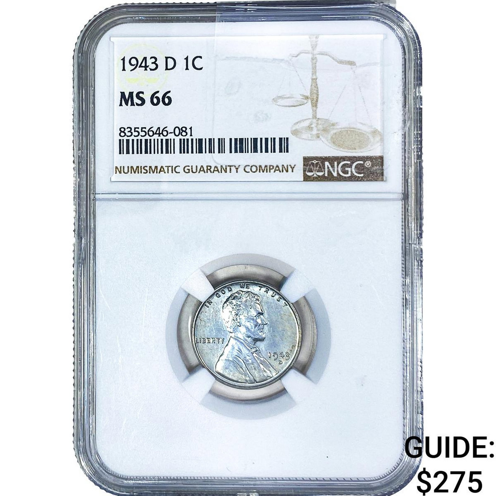 1943-D Wheat Cent NGC MS66: 1943-D Wheat Cent NGC MS66