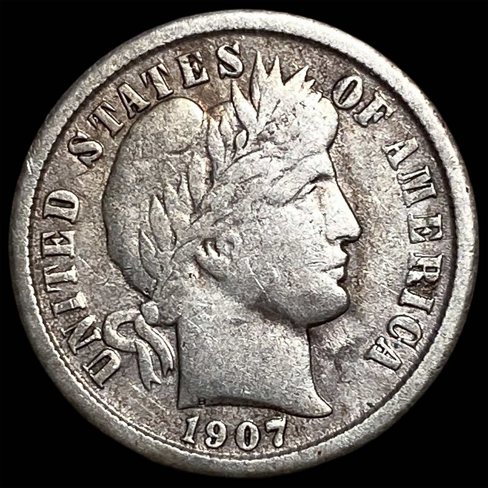 1907-O Silver Barber Dime ABOUT UNCIRCULATED: 1907-O Silver Barber Dime ABOUT UNCIRCULATED