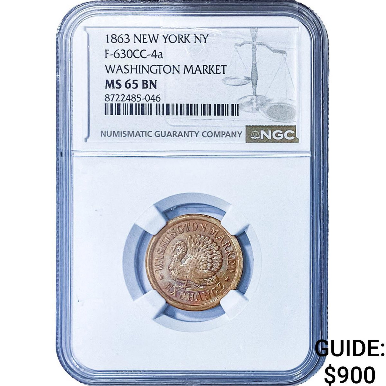 1863 New York NY Washington Market Token NGC MS65 BN: 1863 New York NY Washington Market Token NGC MS65 BN