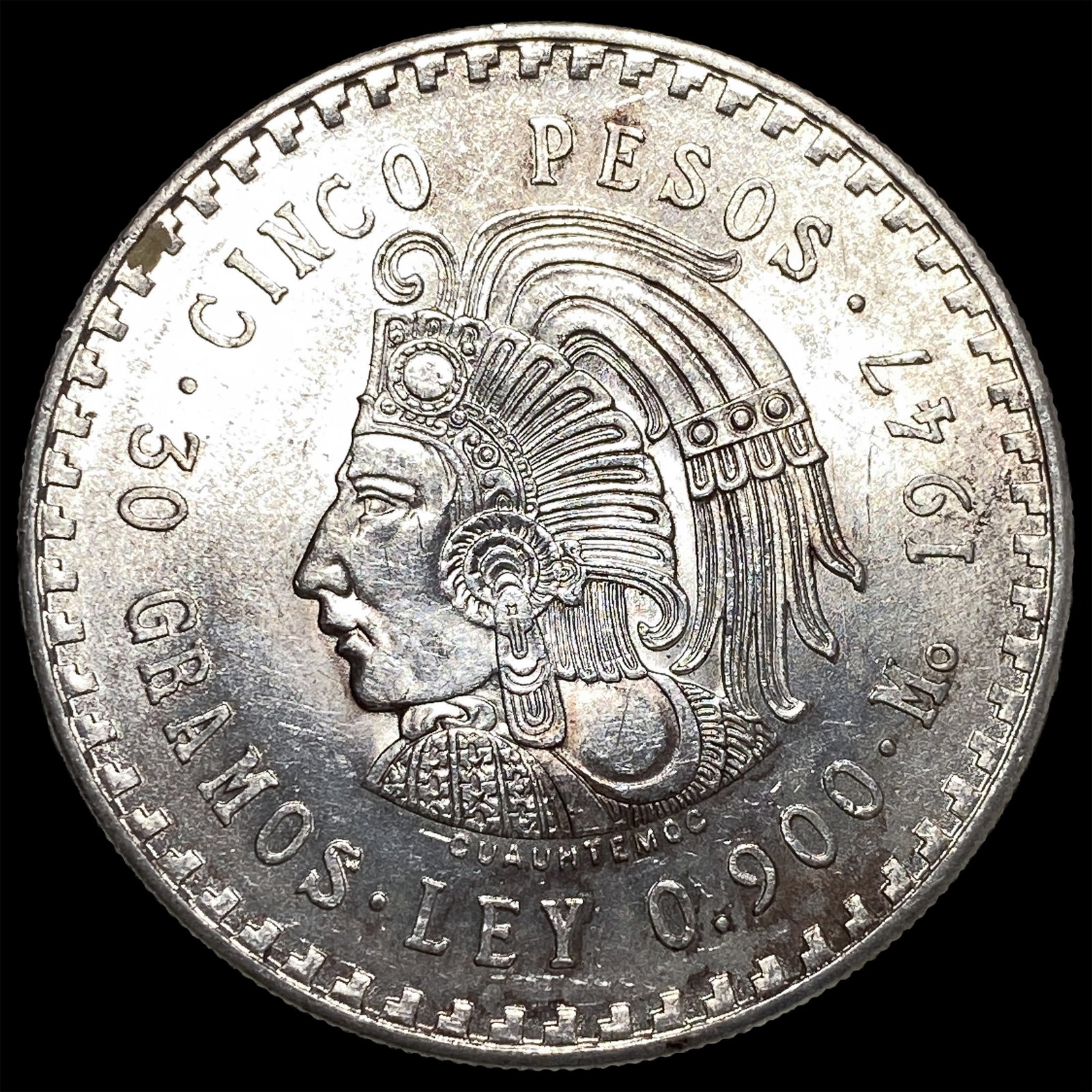 1947 Mexico Silver 5 Pesos CuauhtÃ©moc UNCIRCULATED: 1947 Mexico Silver 5 Pesos CuauhtÃ©moc UNCIRCULATED