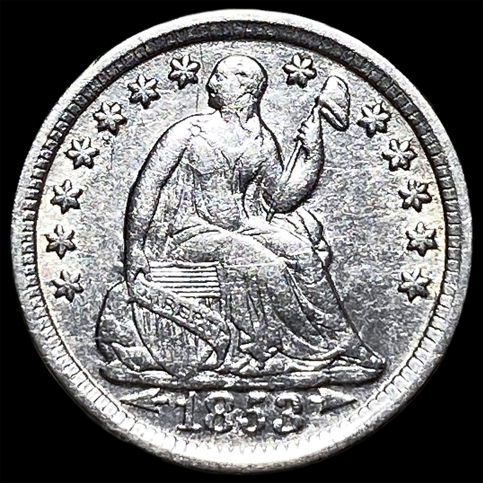 1853 Arrows Seated Liberty Half Dime CHOICE AU: 1853 Arrows Seated Liberty Half Dime CHOICE AU