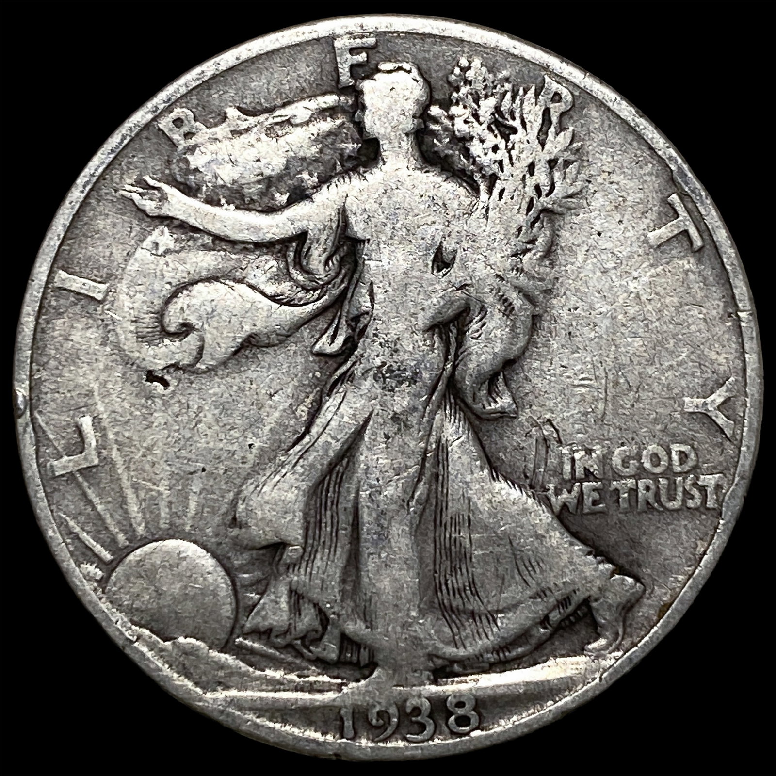 1938-D Silver Half Dollar Walking Liberty ABOUT UNCIRCULATED: 1938-D Silver Half Dollar Walking Liberty ABOUT UNCIRCULATED