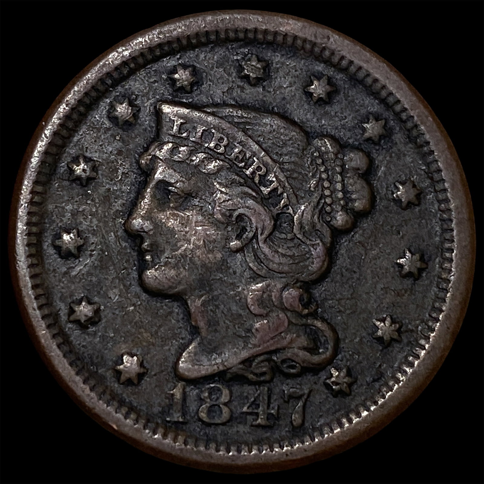 1847 Braided Hair Large Cent NEARLY UNCIRCULATED (1 of 2)