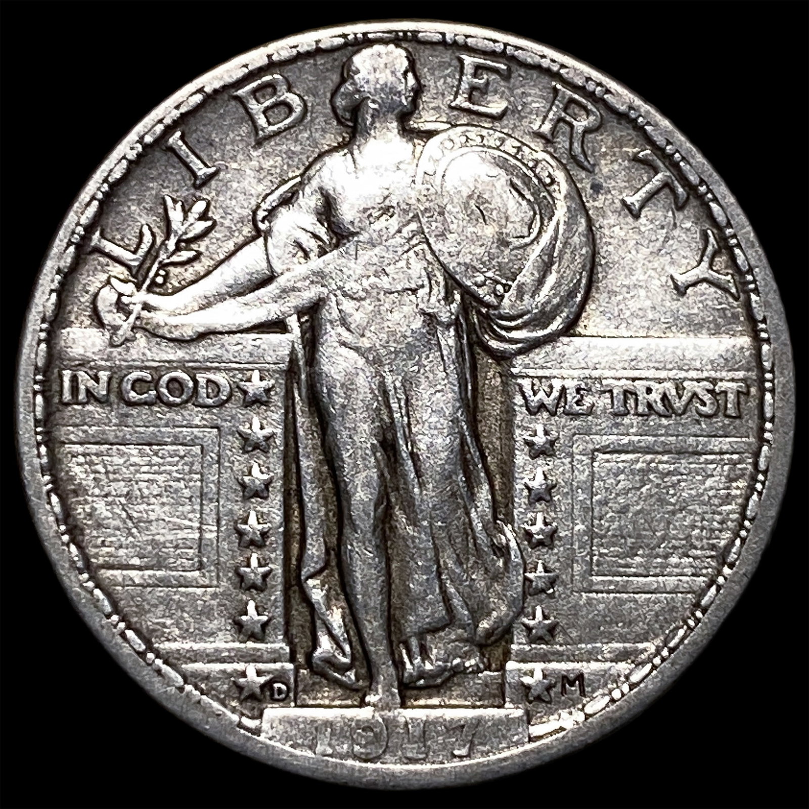1917-D Type 1 Standing Liberty Quarter NEARLY UNCIRCULATED: 1917-D Type 1 Standing Liberty Quarter NEARLY UNCIRCULATED
