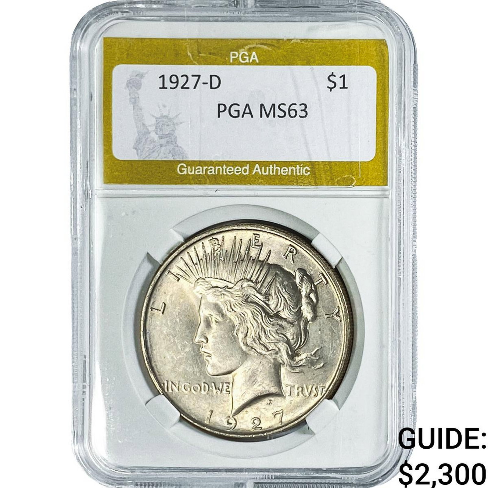 1927-D Silver Peace Dollar PGA MS63: 1927-D Silver Peace Dollar PGA MS63