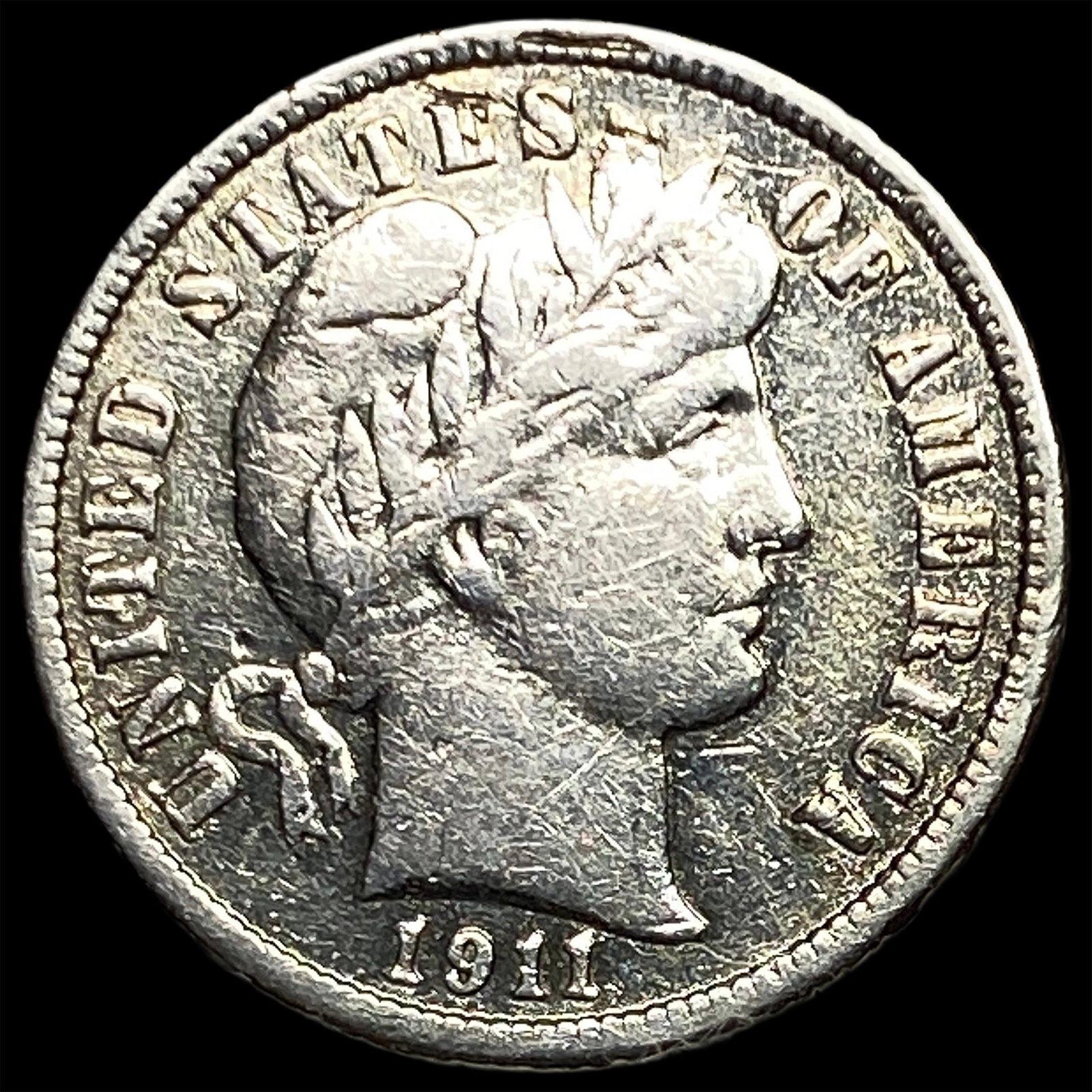 1911-S Silver Barber Dime CLOSELY UNCIRCULATED (1 of 2)