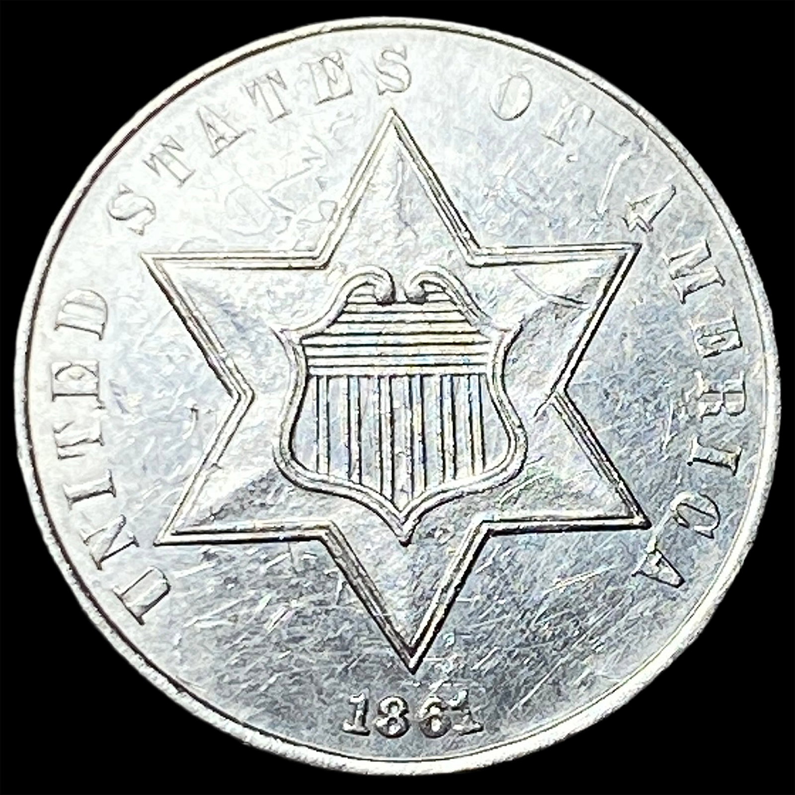 1861 Silver Three-Cent Piece UNCIRCULATED: 1861 Silver Three-Cent Piece UNCIRCULATED