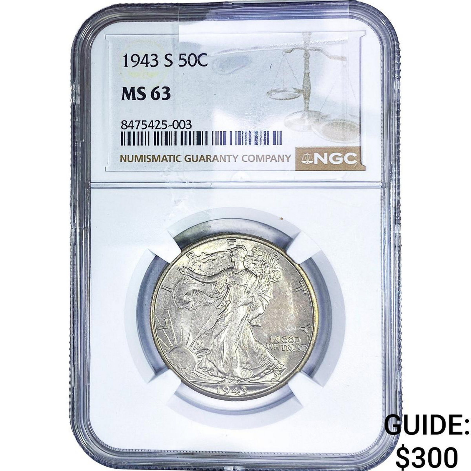 1943-S Walking Liberty Half Dollar NGC MS63: 1943-S Walking Liberty Half Dollar NGC MS63
