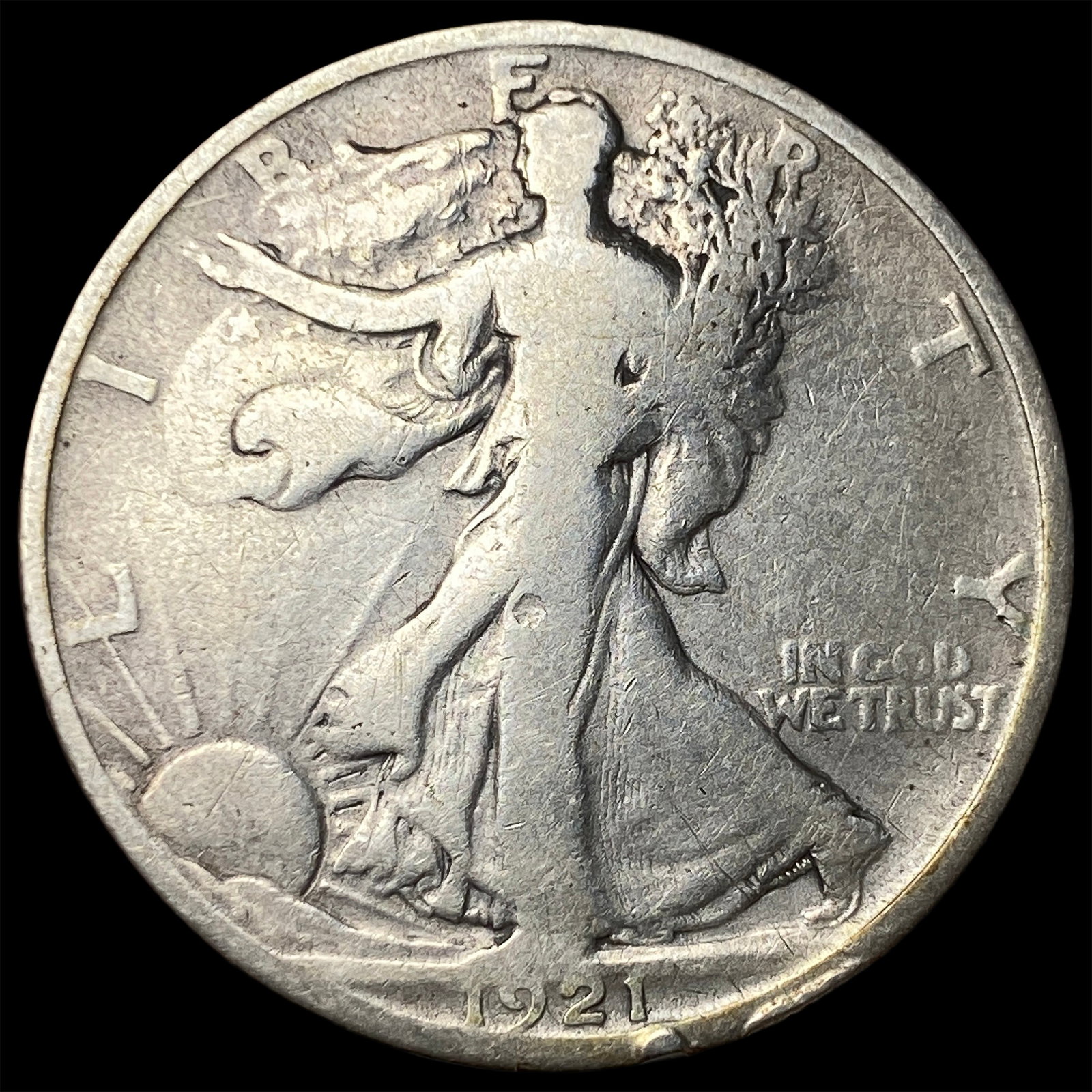 1921-D Silver Walking Liberty Half Dollar NICELY CIRCULATED: 1921-D Silver Walking Liberty Half Dollar NICELY CIRCULATED
