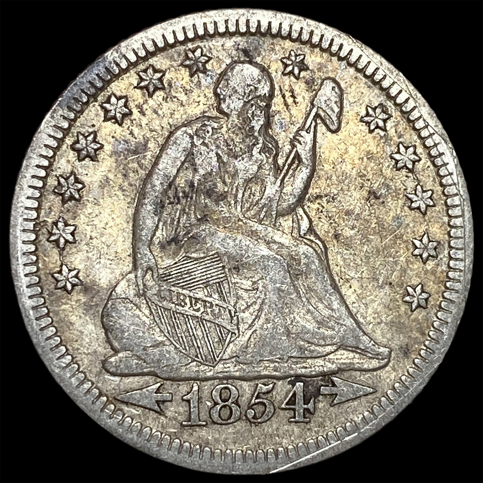 1854-O Silver Seated Liberty Quarter NEARLY UNCIRCULATED: 1854-O Silver Seated Liberty Quarter NEARLY UNCIRCULATED