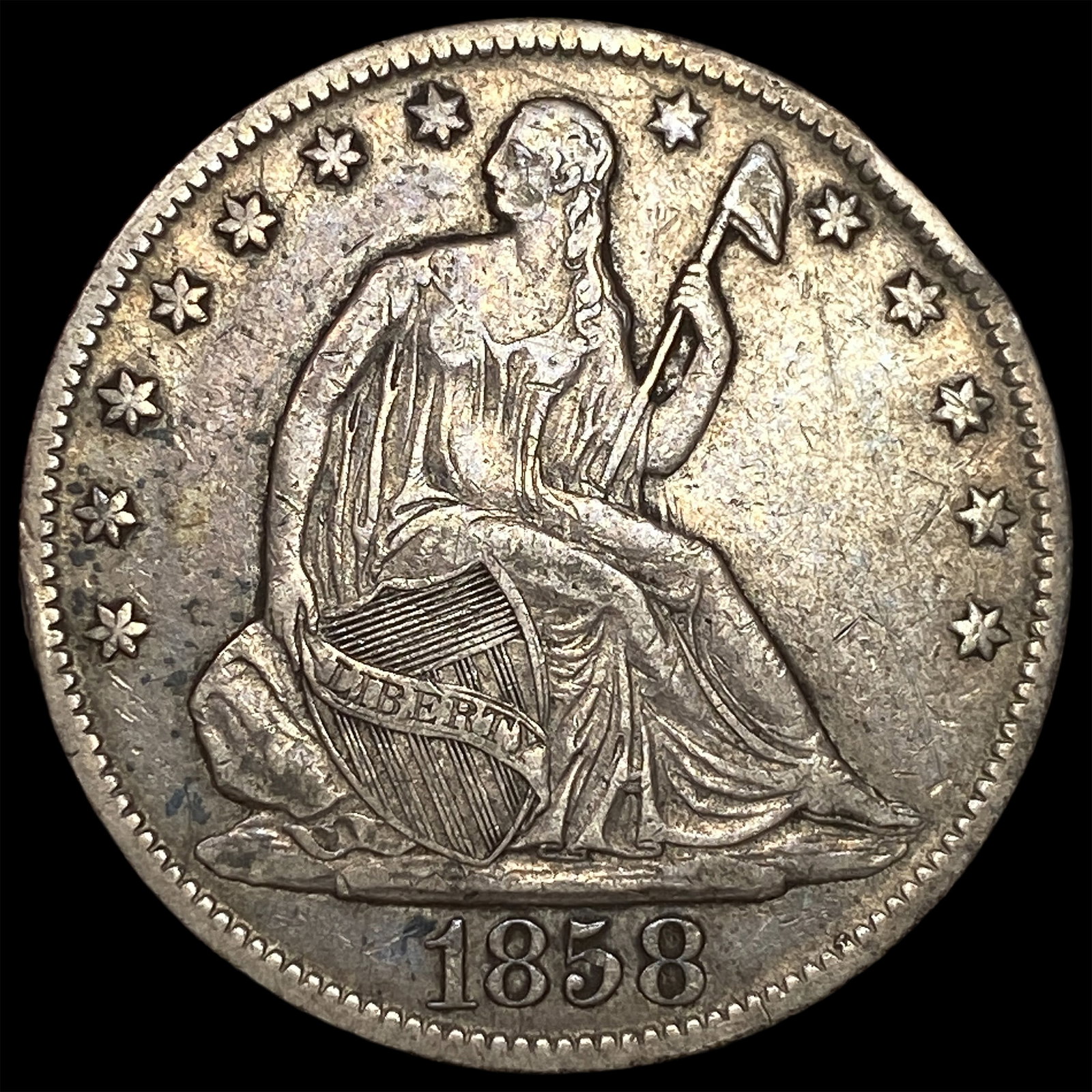1858-O Silver Seated Liberty Half Dollar NEARLY UNCIRCULATED: 1858-O Silver Seated Liberty Half Dollar NEARLY UNCIRCULATED