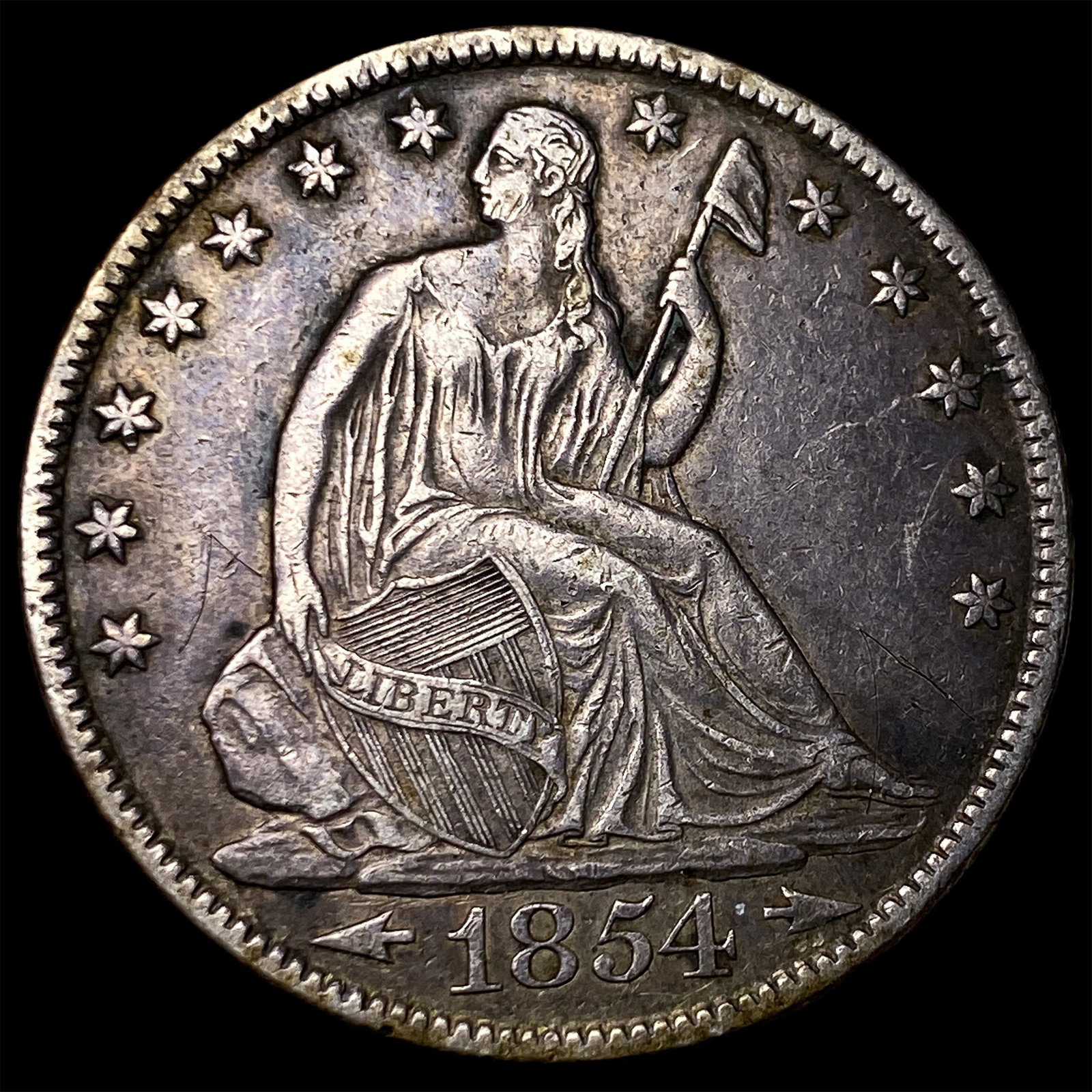 1854-O Silver Seated Liberty Half Dollar NEARLY UNCIRCULATED: 1854-O Silver Seated Liberty Half Dollar NEARLY UNCIRCULATED