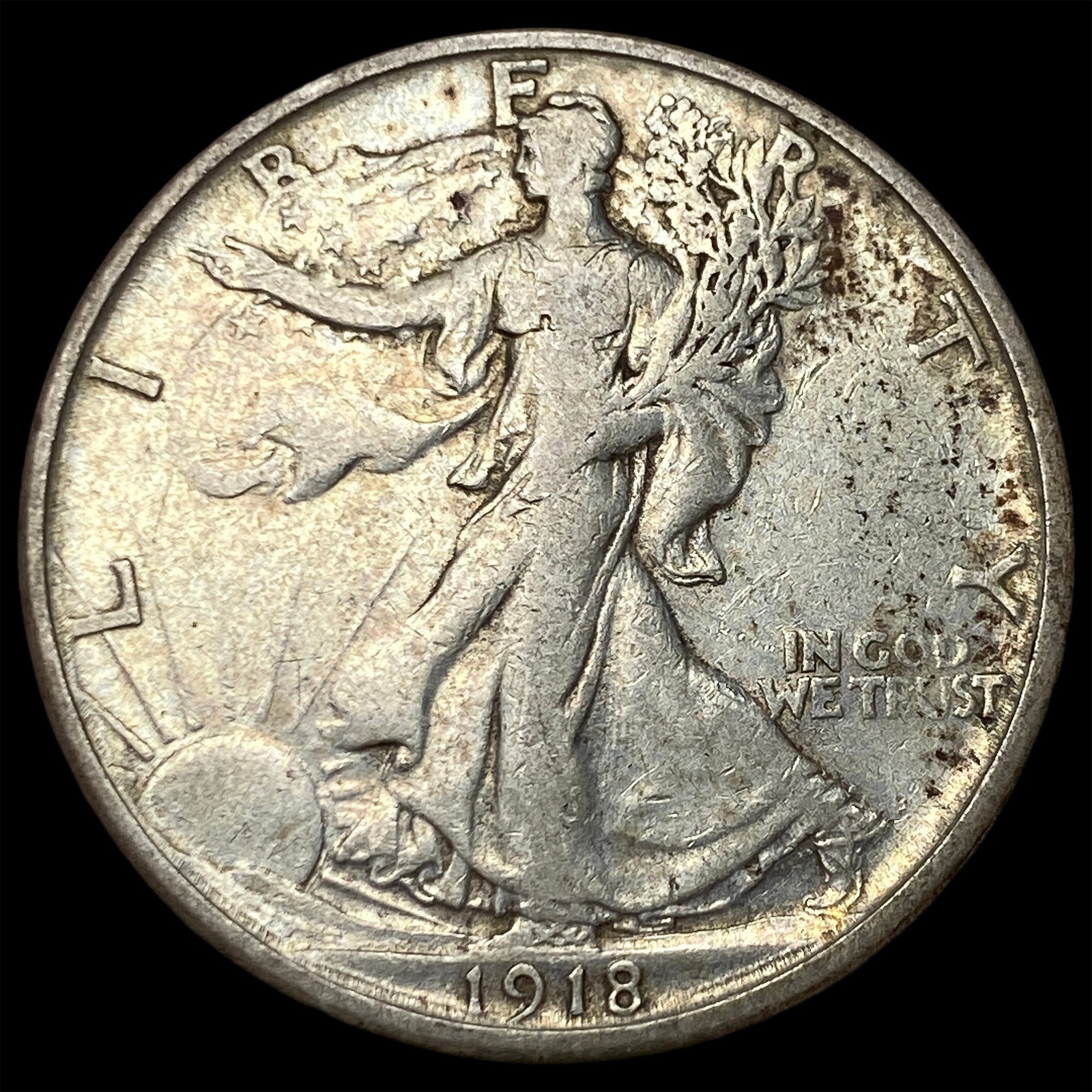 1918-S Silver Walking Liberty Half Dollar NEARLY UNCIRCULATED: 1918-S Silver Walking Liberty Half Dollar NEARLY UNCIRCULATED