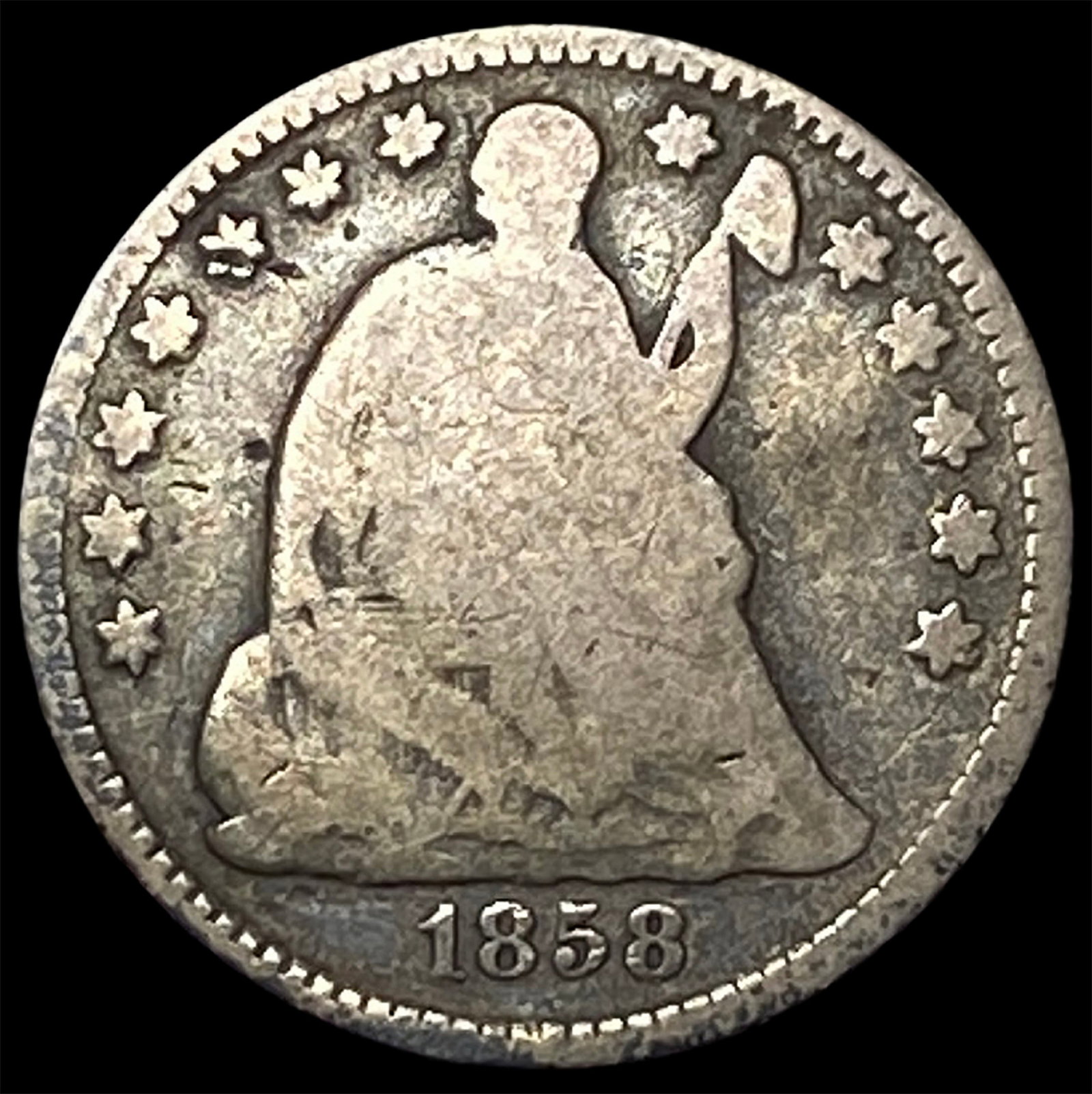1858 Silver Seated Liberty Half Dime NICELY CIRCULATED: 1858 Silver Seated Liberty Half Dime NICELY CIRCULATED