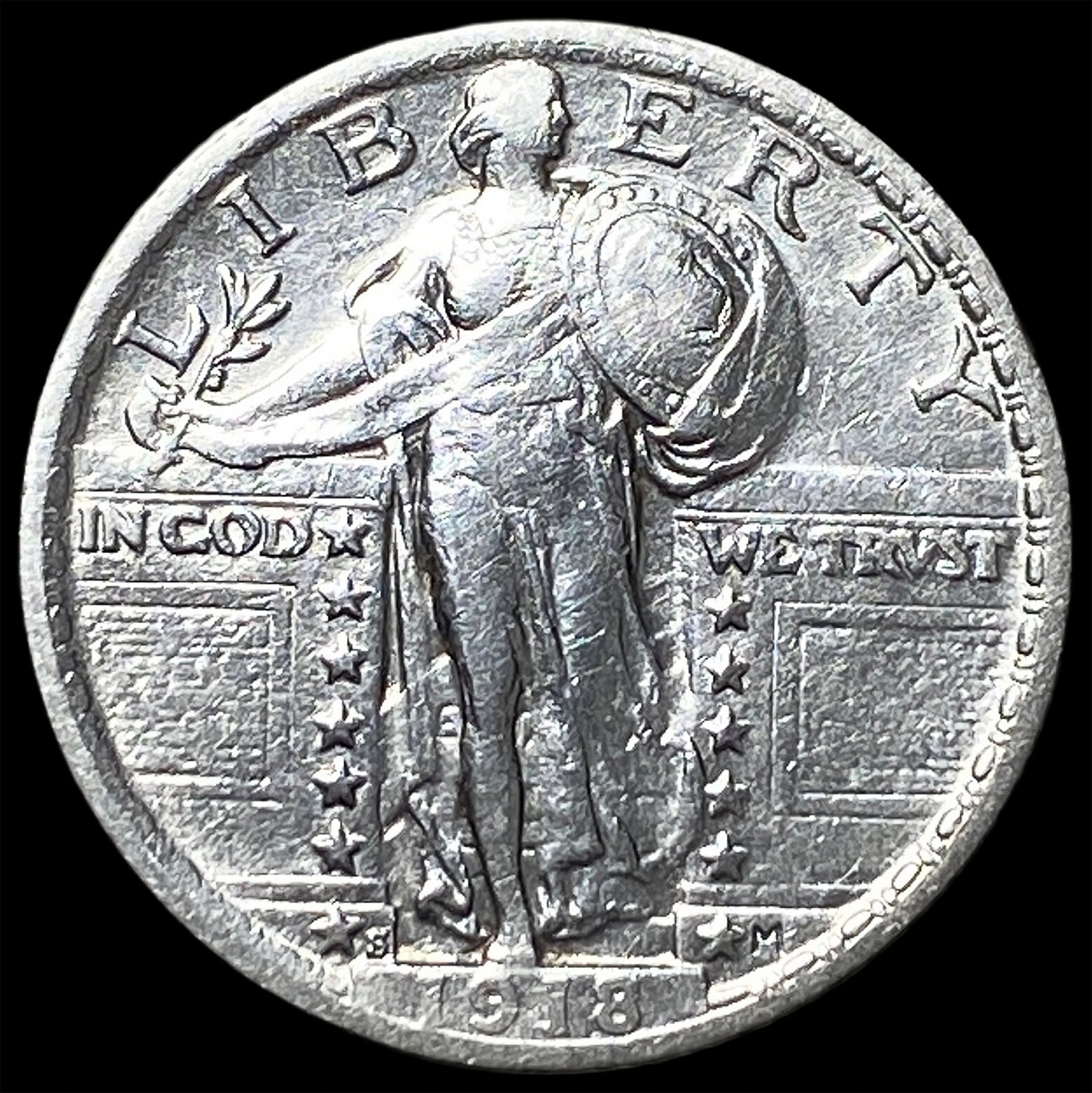 1918-S Silver Standing Liberty Quarter CLOSELY UNCIRCULATED: 1918-S Silver Standing Liberty Quarter CLOSELY UNCIRCULATED