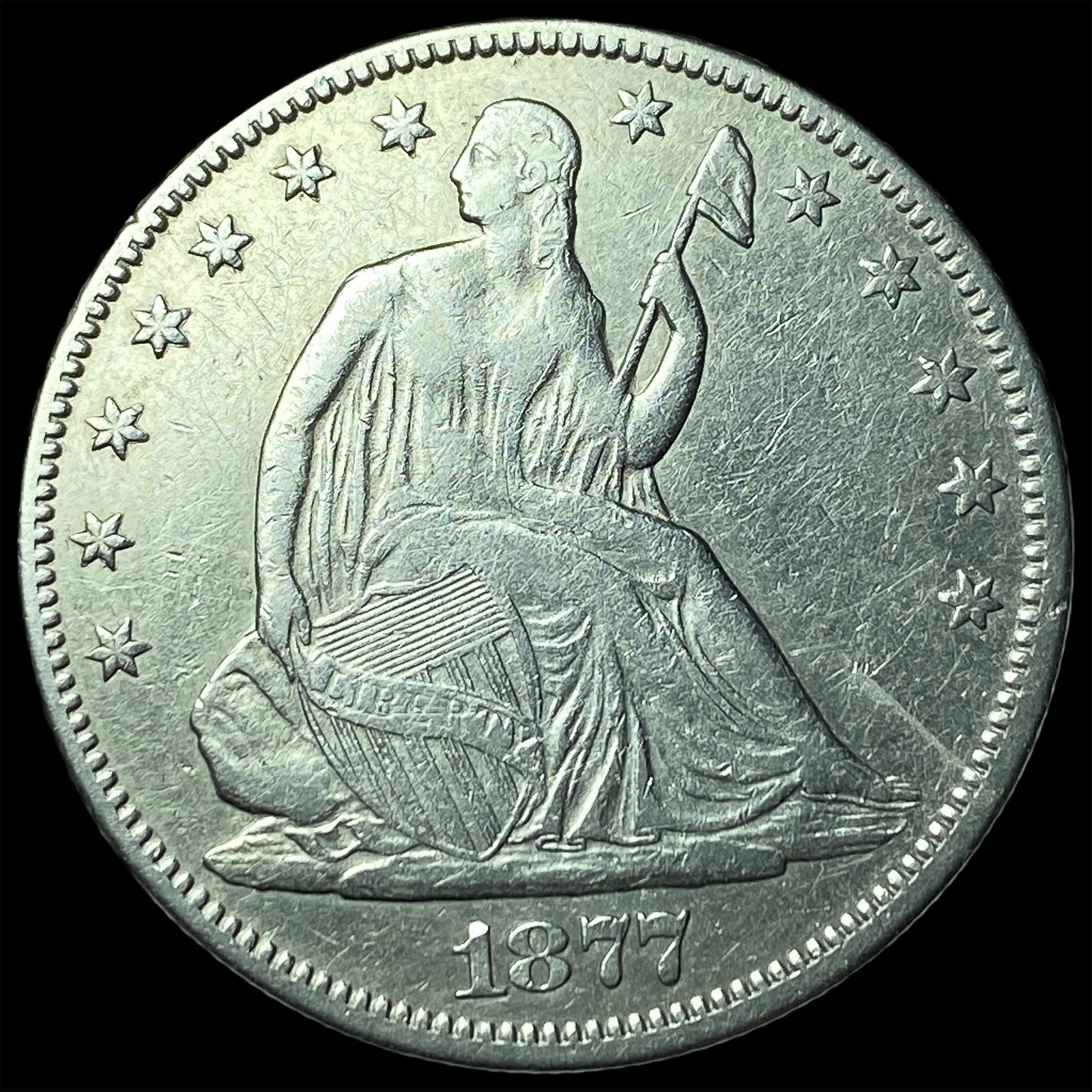 1877 Seated Liberty Half Dollar CLOSELY UNCIRCULATED: 1877 Seated Liberty Half Dollar CLOSELY UNCIRCULATED