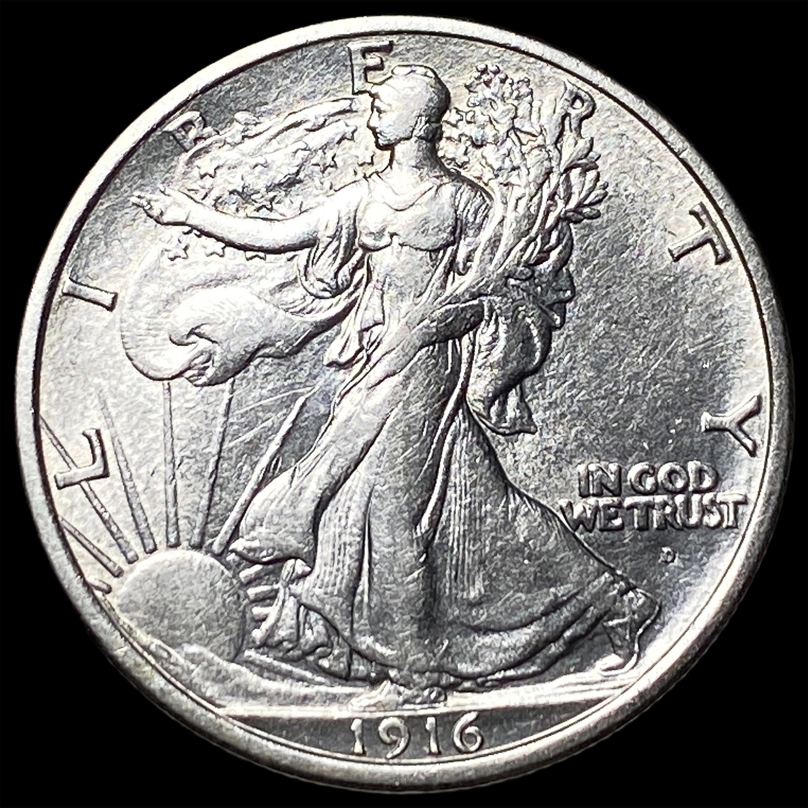 1916-D Silver Walking Liberty Half Dollar CHOICE AU: 1916-D Silver Walking Liberty Half Dollar CHOICE AU