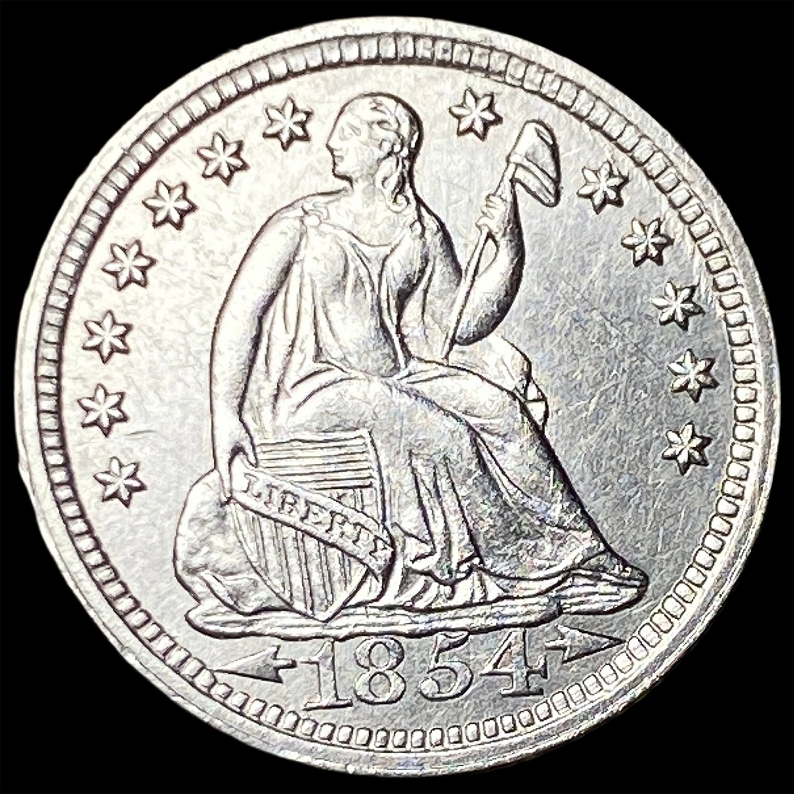 1854 Arrows Seated Liberty Half Dime CLOSELY UNCIRCULATED: 1854 Arrows Seated Liberty Half Dime CLOSELY UNCIRCULATED