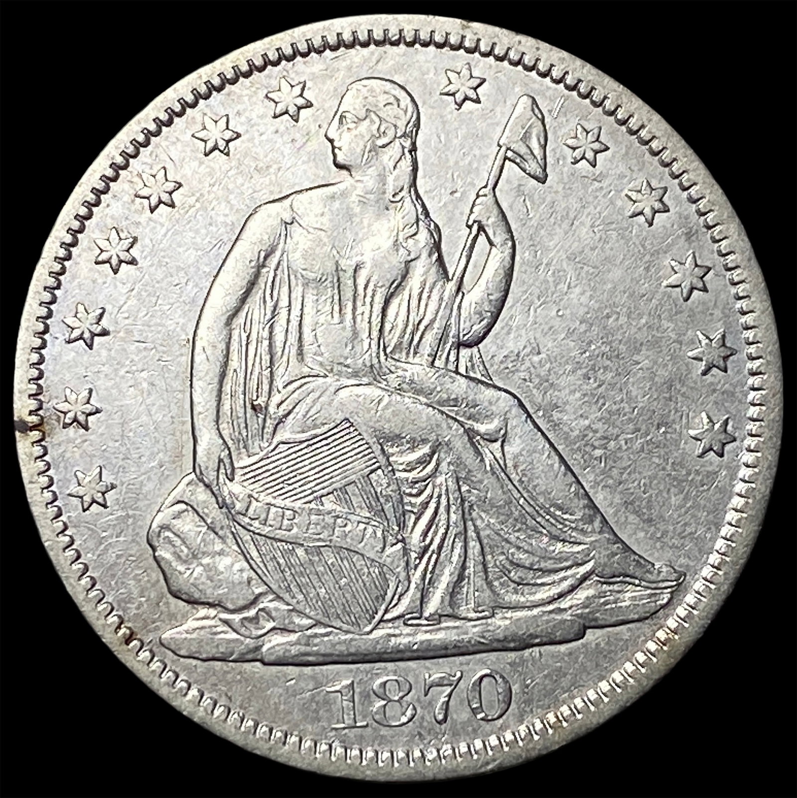1870-S Silver Seated Liberty Half Dollar NEARLY UNCIRCULATED: 1870-S Silver Seated Liberty Half Dollar NEARLY UNCIRCULATED