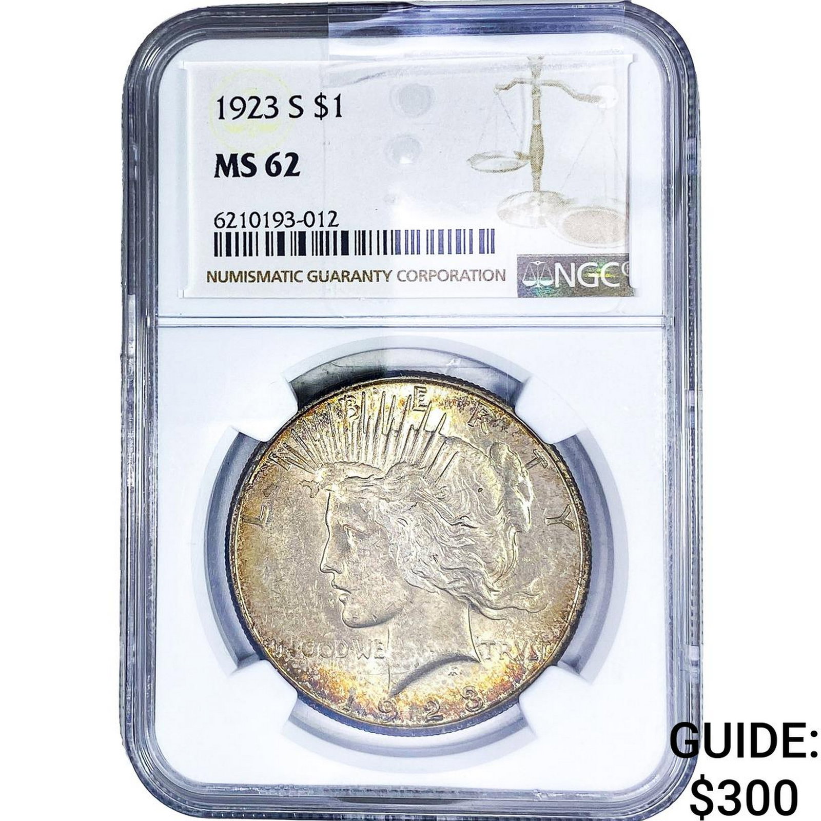 1923-S Silver Peace Dollar NGC MS62: 1923-S Silver Peace Dollar NGC MS62