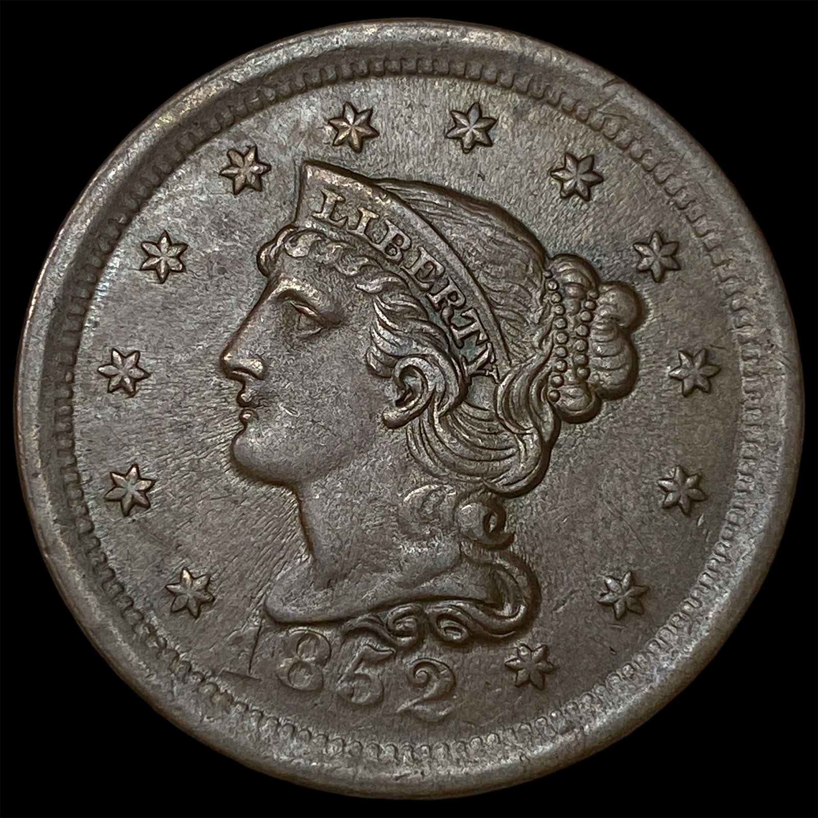 1852 Braided Hair Large Cent CHOICE AU: 1852 Braided Hair Large Cent CHOICE AU