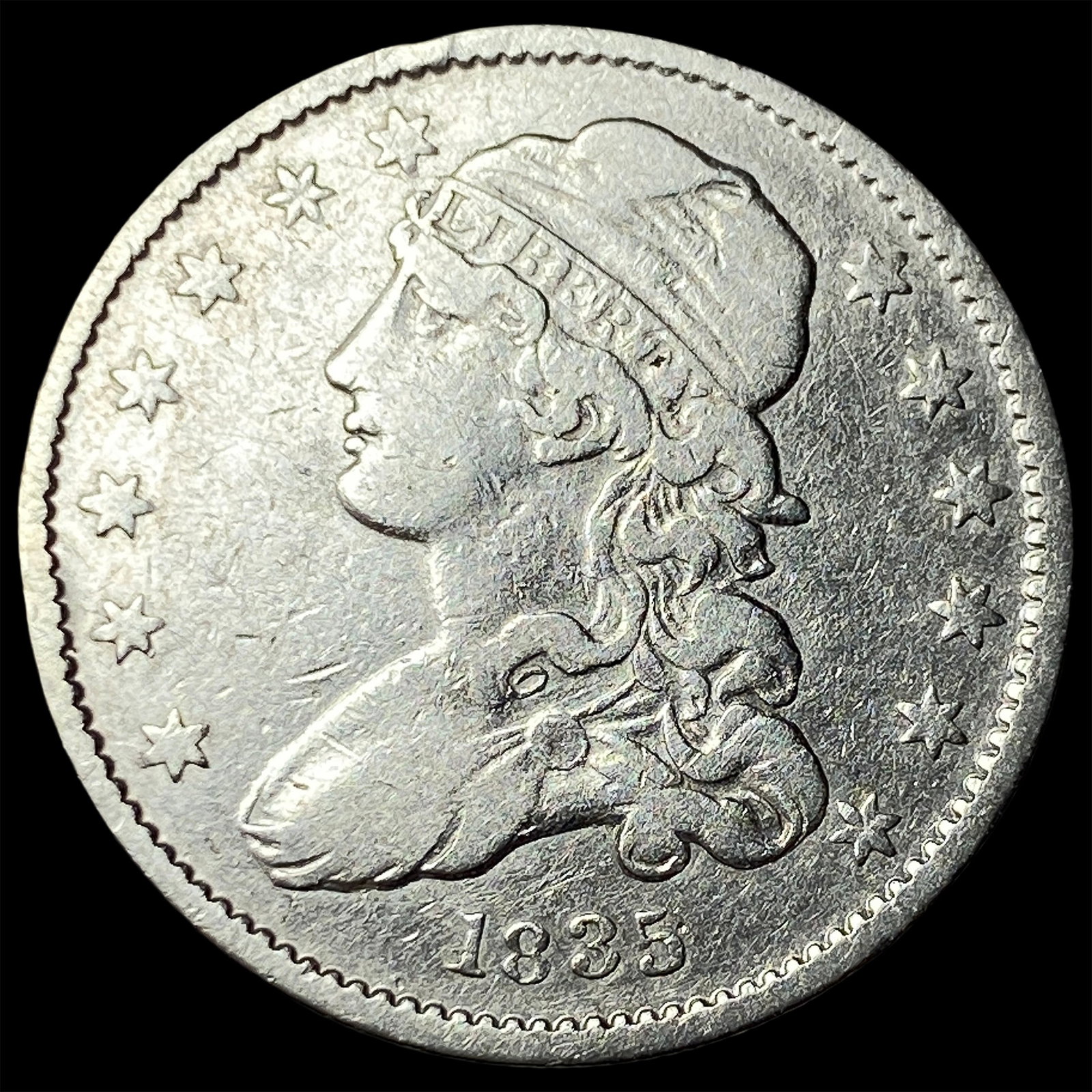 1835 Capped Bust Silver Quarter NEARLY UNCIRCULATED: 1835 Capped Bust Silver Quarter NEARLY UNCIRCULATED