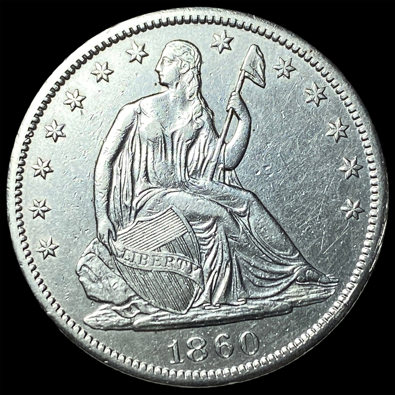 1860-S Silver Seated Liberty Half Dollar UNCIRCULATED: 1860-S Silver Seated Liberty Half Dollar UNCIRCULATED
