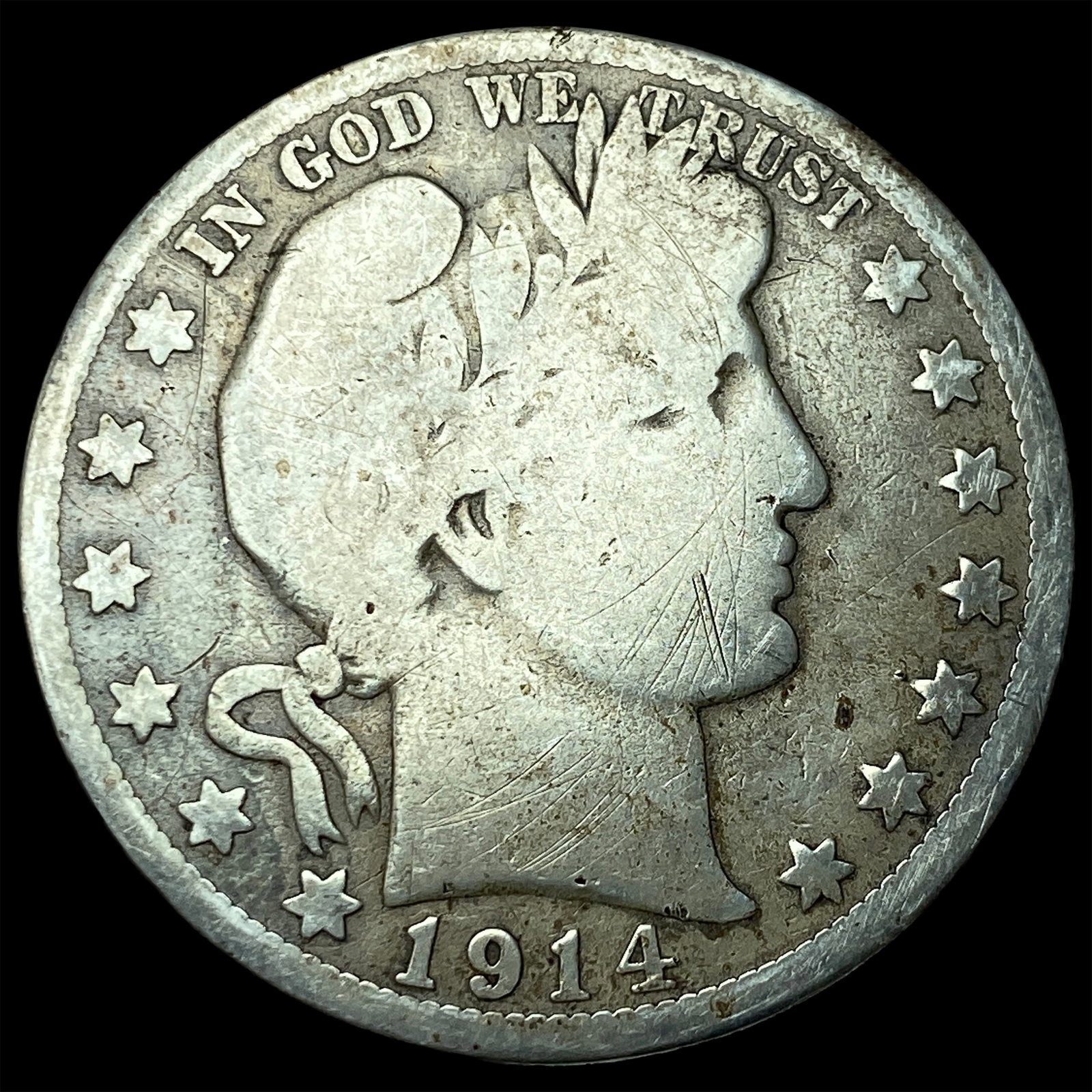 1914 Silver Barber Half Dollar NICELY CIRCULATED: 1914 Silver Barber Half Dollar NICELY CIRCULATED
