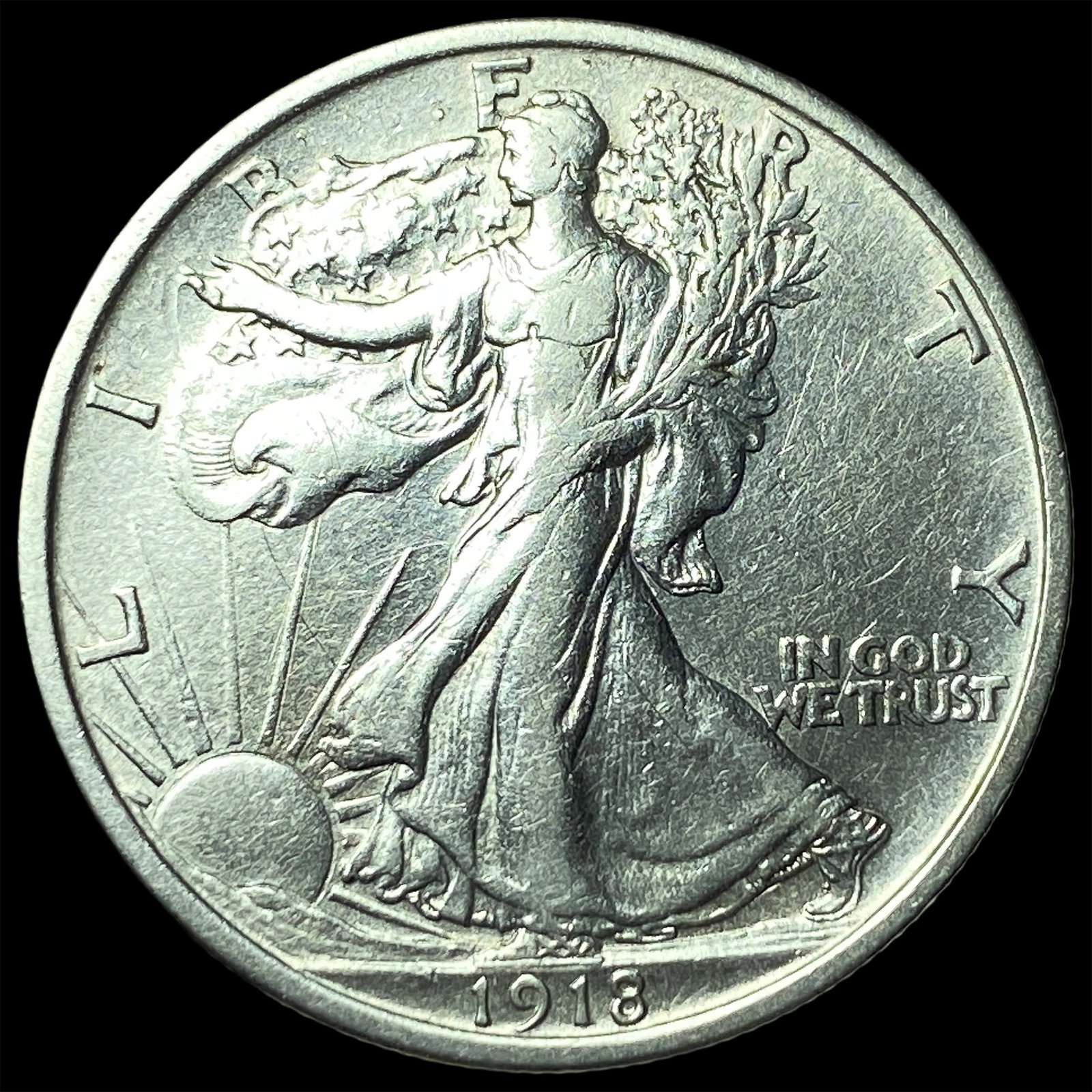 1918 Silver Walking Liberty Half Dollar NEARLY UNCIRCULATED: 1918 Silver Walking Liberty Half Dollar NEARLY UNCIRCULATED