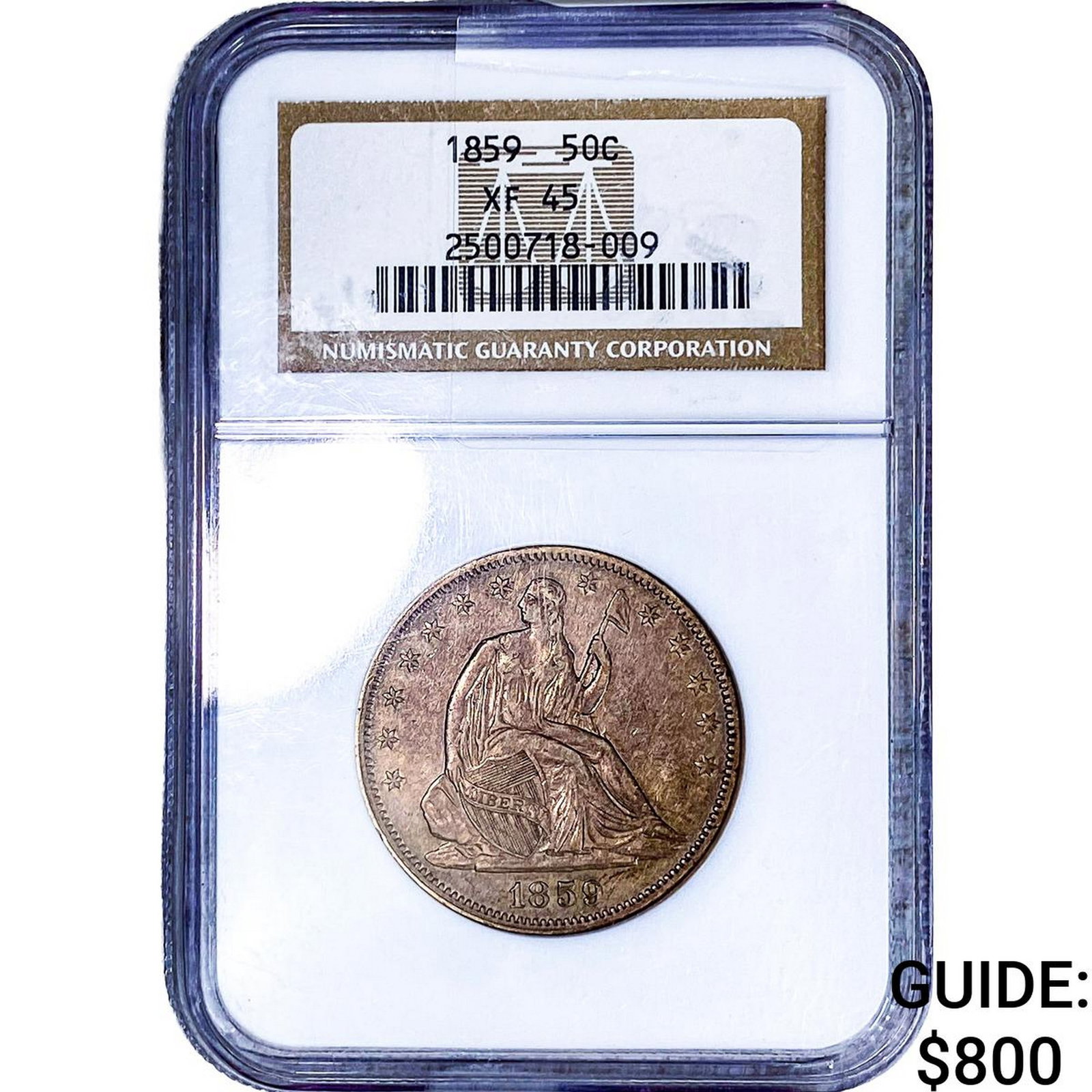 1859 Seated Liberty Half Dollar NGC XF45: 1859 Seated Liberty Half Dollar NGC XF45