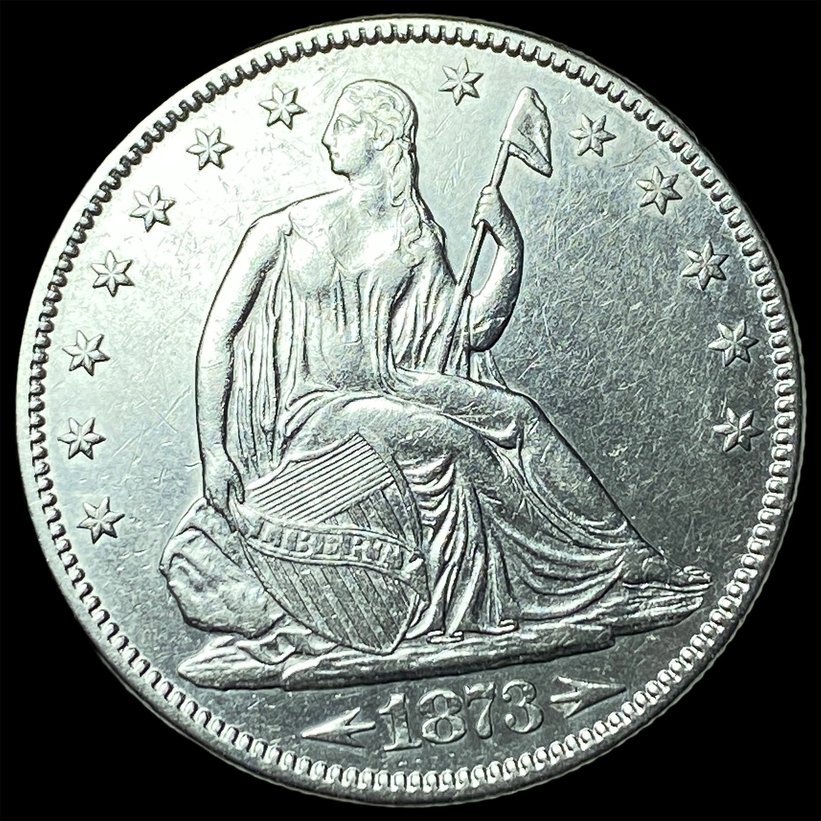 1873 Arrows Seated Liberty Half Dollar CLOSELY UNCIRCULATED: 1873 Arrows Seated Liberty Half Dollar CLOSELY UNCIRCULATED