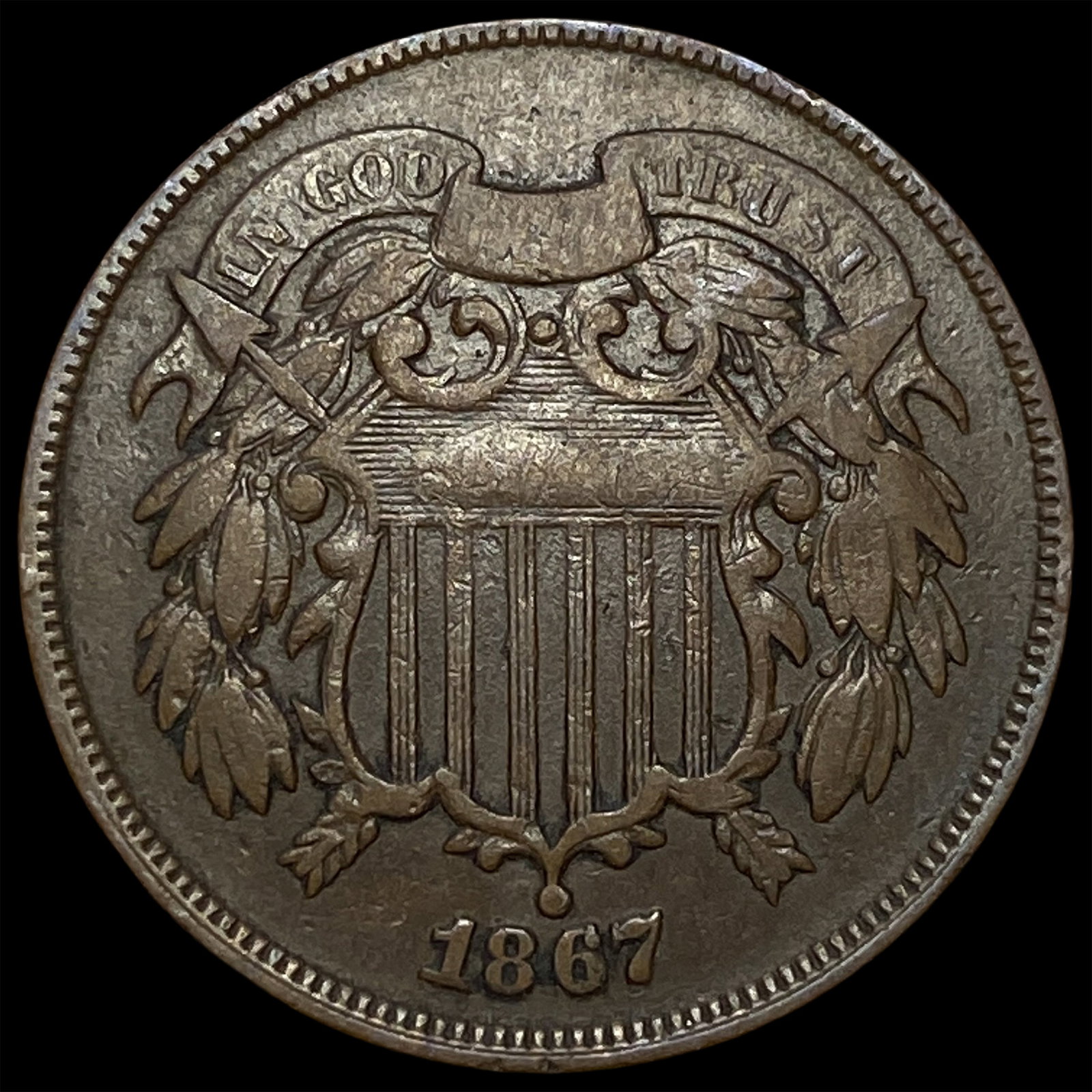 1867 Two-Cent Piece NEARLY UNCIRCULATED (1 of 2)