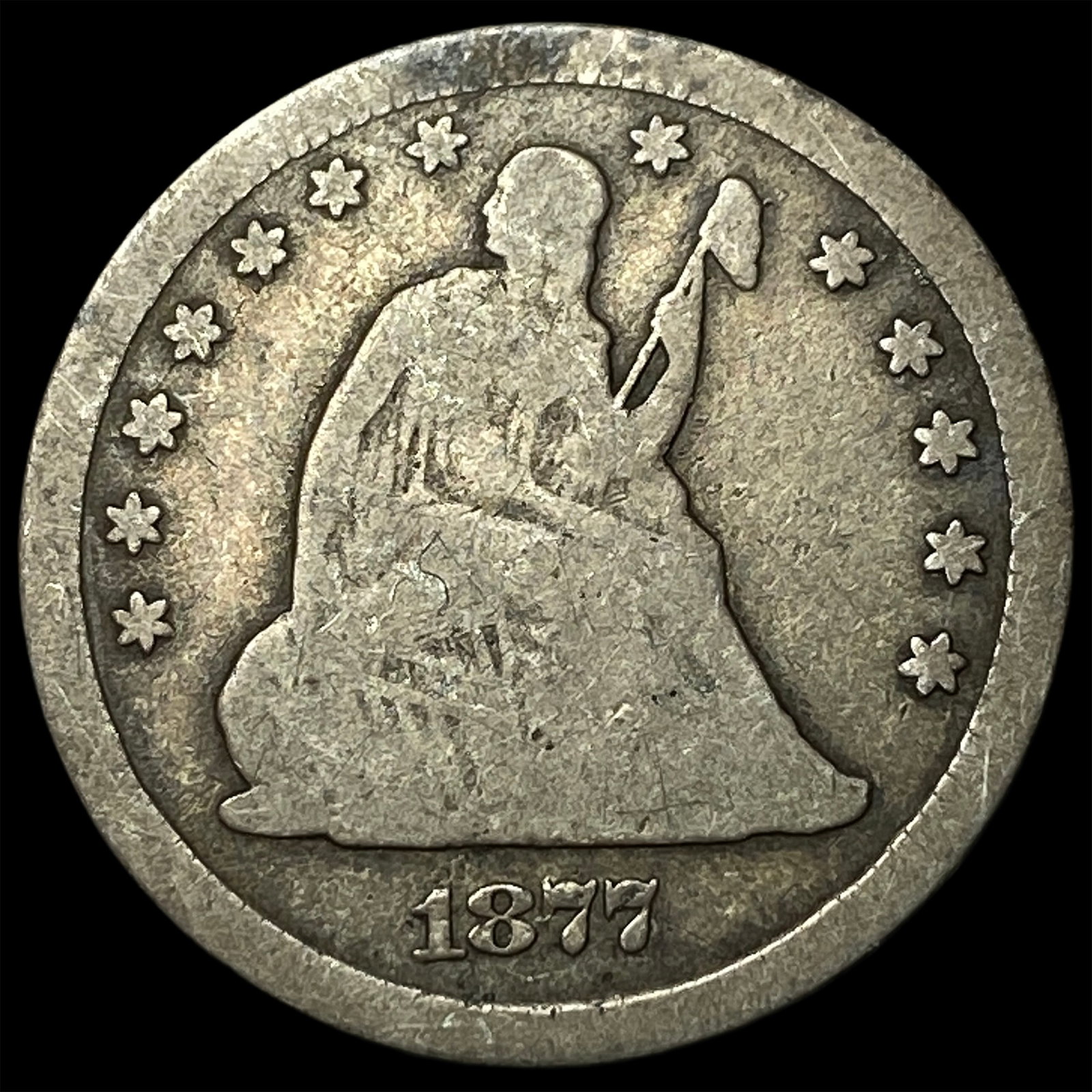 1877-CC Silver Seated Liberty Quarter NICELY CIRCULATED: 1877-CC Silver Seated Liberty Quarter NICELY CIRCULATED