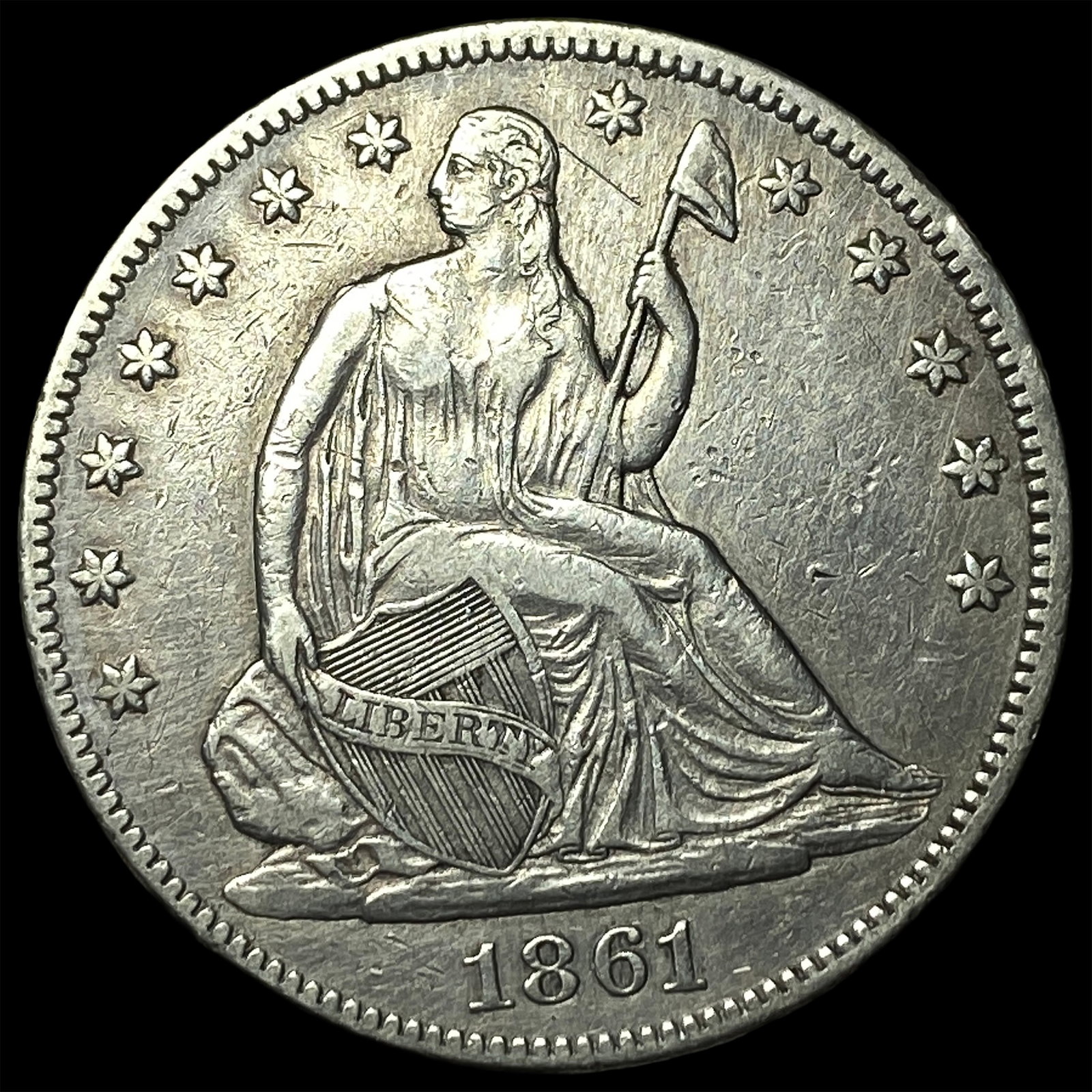1861 Silver Seated Liberty Half Dollar NEARLY UNCIRCULATED: 1861 Silver Seated Liberty Half Dollar NEARLY UNCIRCULATED