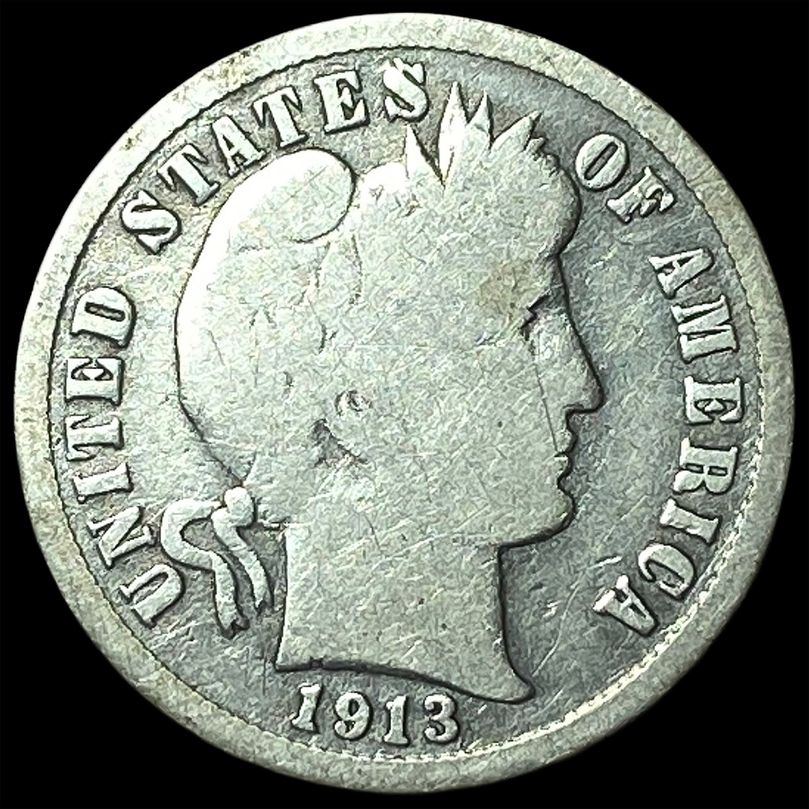 1913-S Silver Barber Dime NICELY CIRCULATED: 1913-S Silver Barber Dime NICELY CIRCULATED