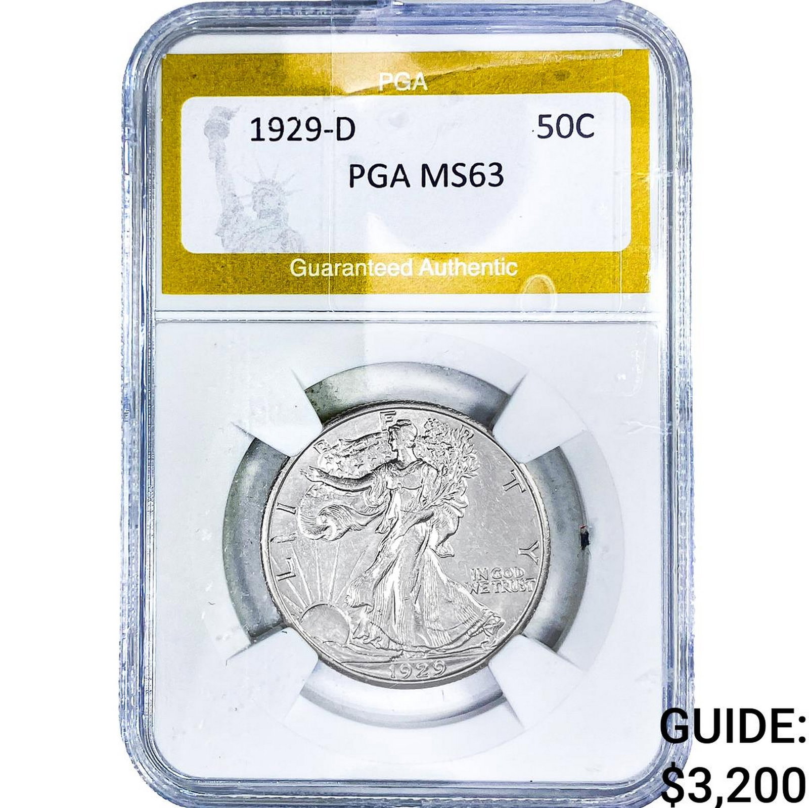 1929-D Walking Liberty Half Dollar PGA MS63: 1929-D Walking Liberty Half Dollar PGA MS63
