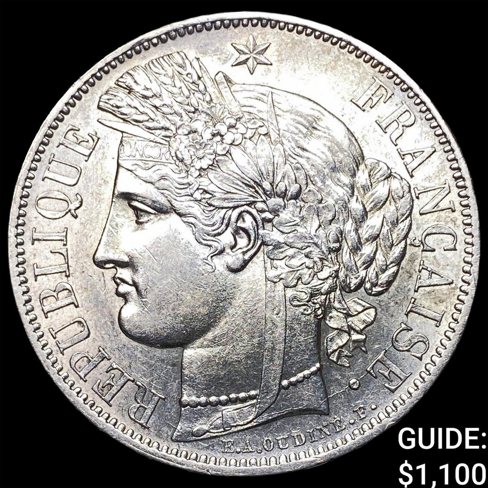 1849A France Silver 5 Francs Cerces Head Km 761.1: 1849A France Silver 5 Francs Cerces Head Km 761.1