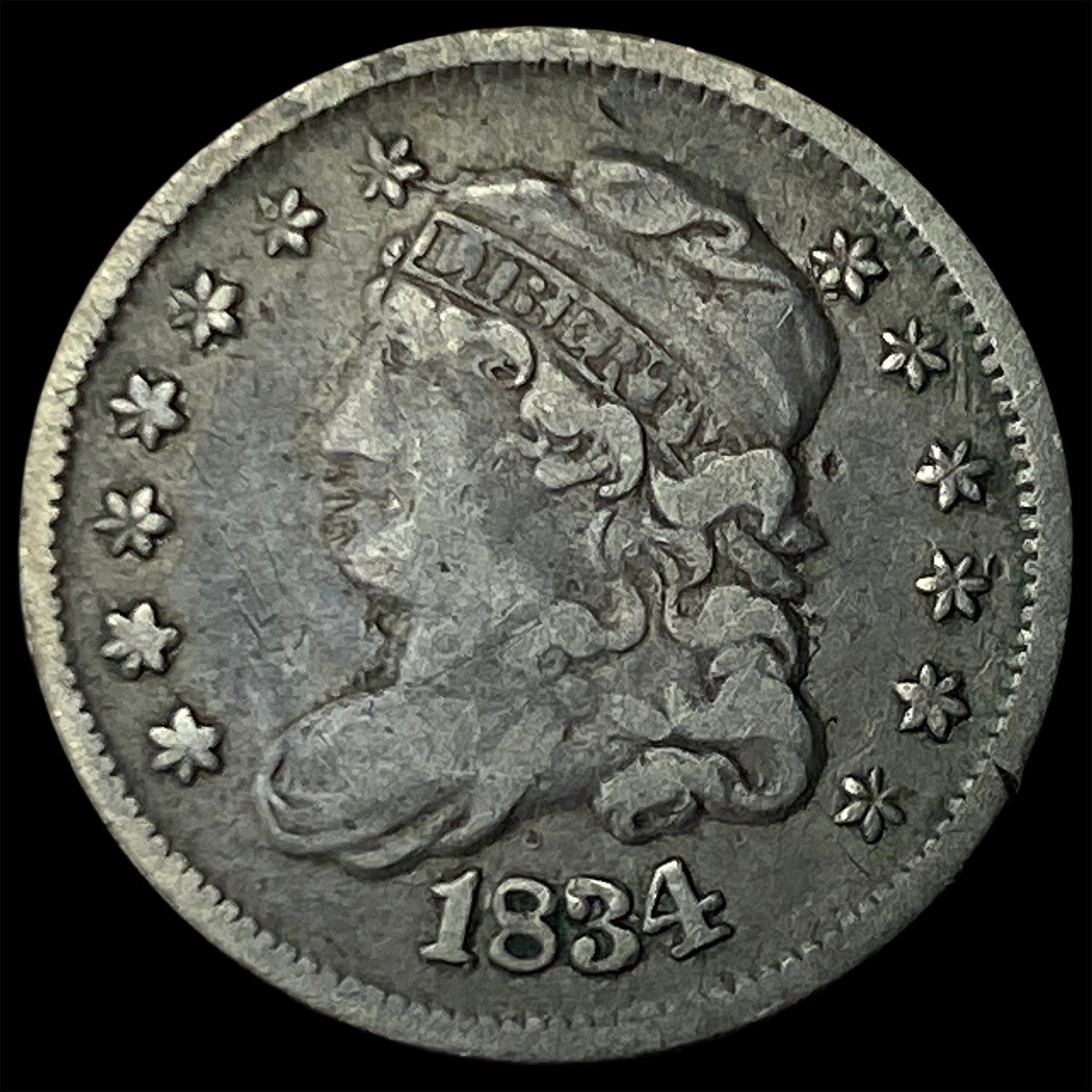 1834 Capped Bust Silver Half Dime ABOUT UNCIRCULATED: 1834 Capped Bust Silver Half Dime ABOUT UNCIRCULATED