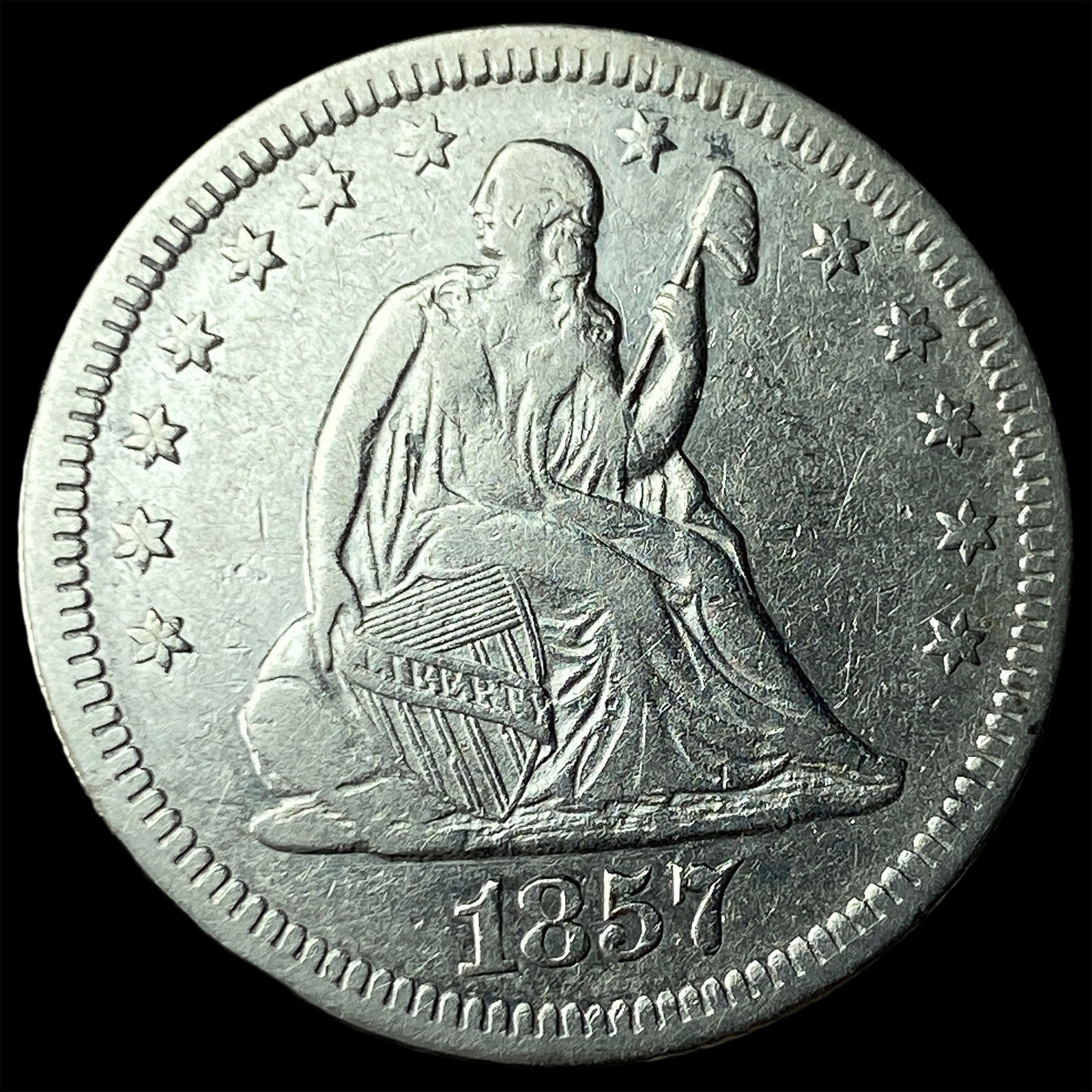 1857-O Silver Seated Liberty Quarter NEARLY UNCIRCULATED: 1857-O Silver Seated Liberty Quarter NEARLY UNCIRCULATED