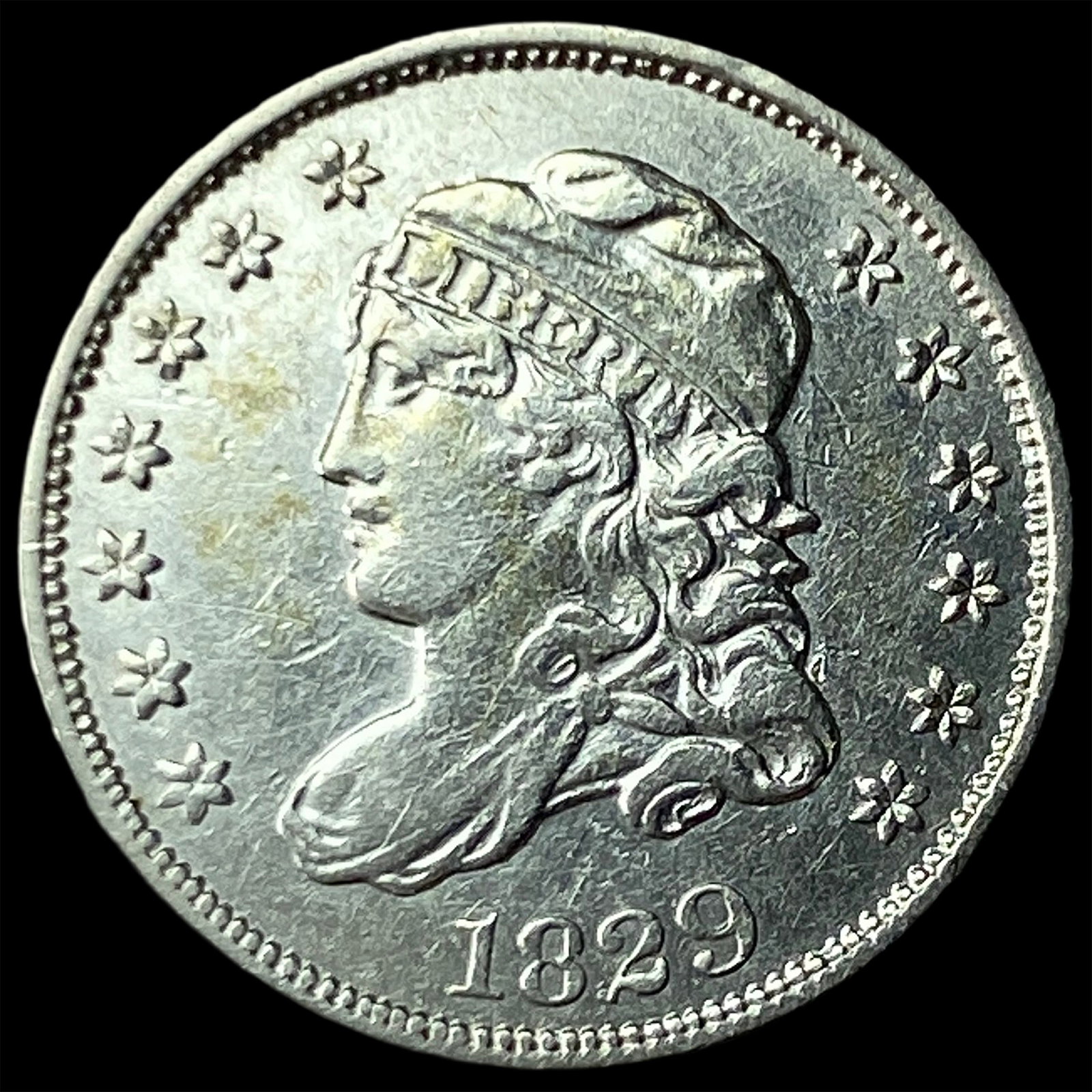 1829 Capped Bust Silver Half Dime CLOSELY UNCIRCULATED: 1829 Capped Bust Silver Half Dime CLOSELY UNCIRCULATED