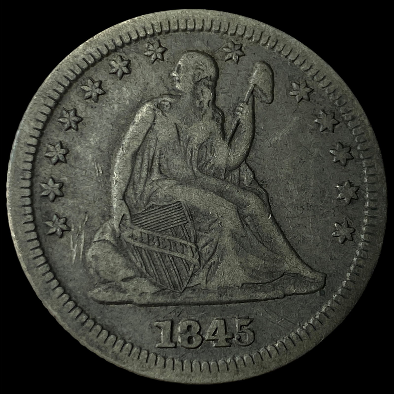 1845 Silver Seated Liberty Quarter NEARLY UNCIRCULATED: 1845 Silver Seated Liberty Quarter NEARLY UNCIRCULATED
