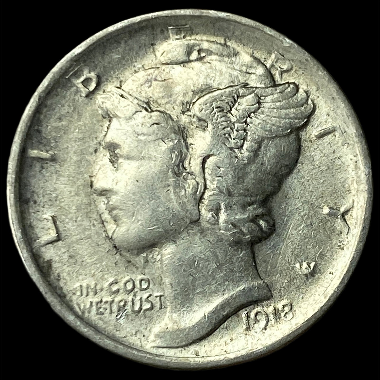 1918-D Silver Mercury Dime CLOSELY UNCIRCULATED: 1918-D Silver Mercury Dime CLOSELY UNCIRCULATED
