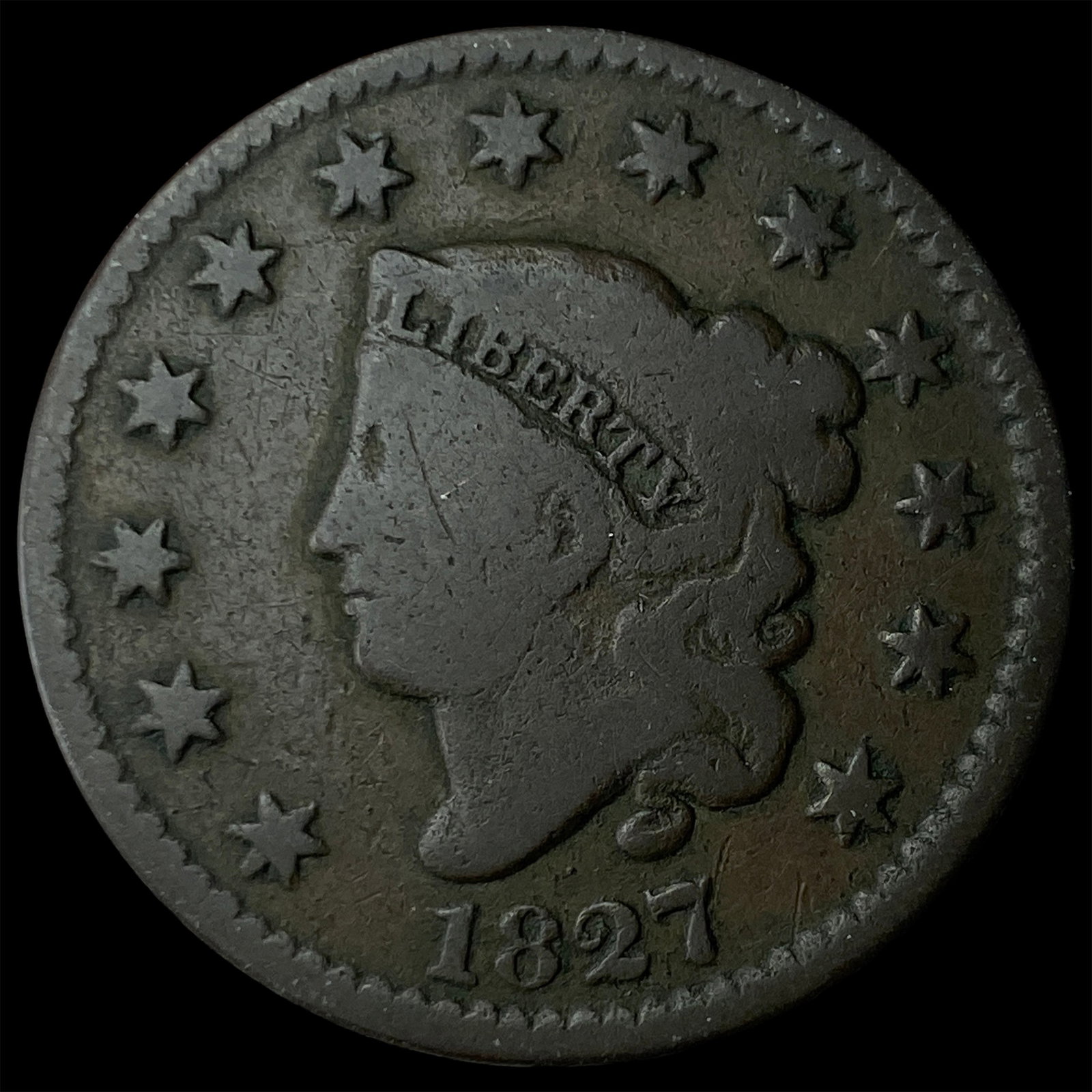 1827 Coronet Head Large Cent NICELY CIRCULATED (1 of 2)