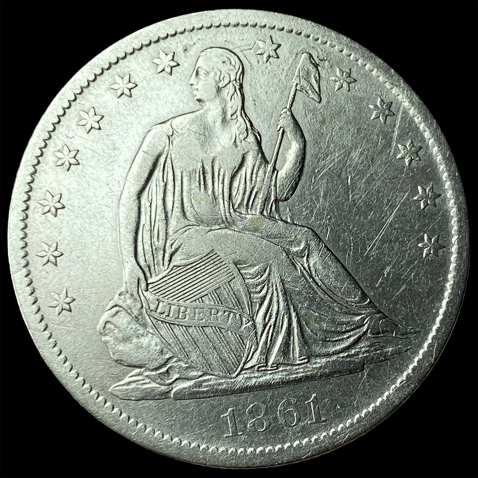 1861-S Silver Seated Liberty Half Dollar CLOSELY UNCIRCULATED (1 of 2)
