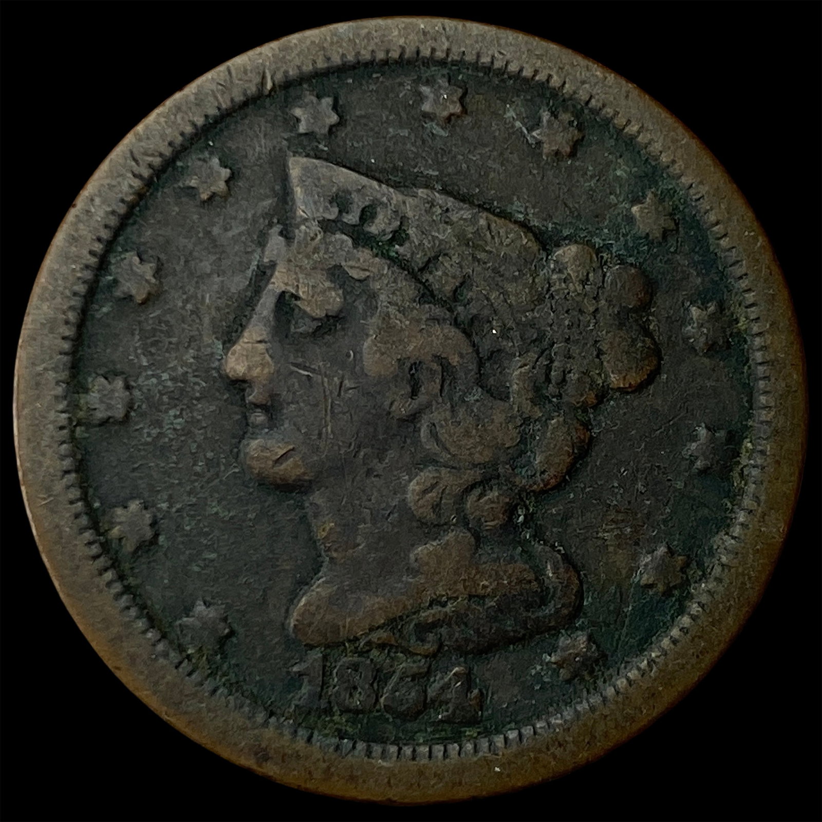 1854 Braided Hair Half Cent LIGHTLY CIRCULATED