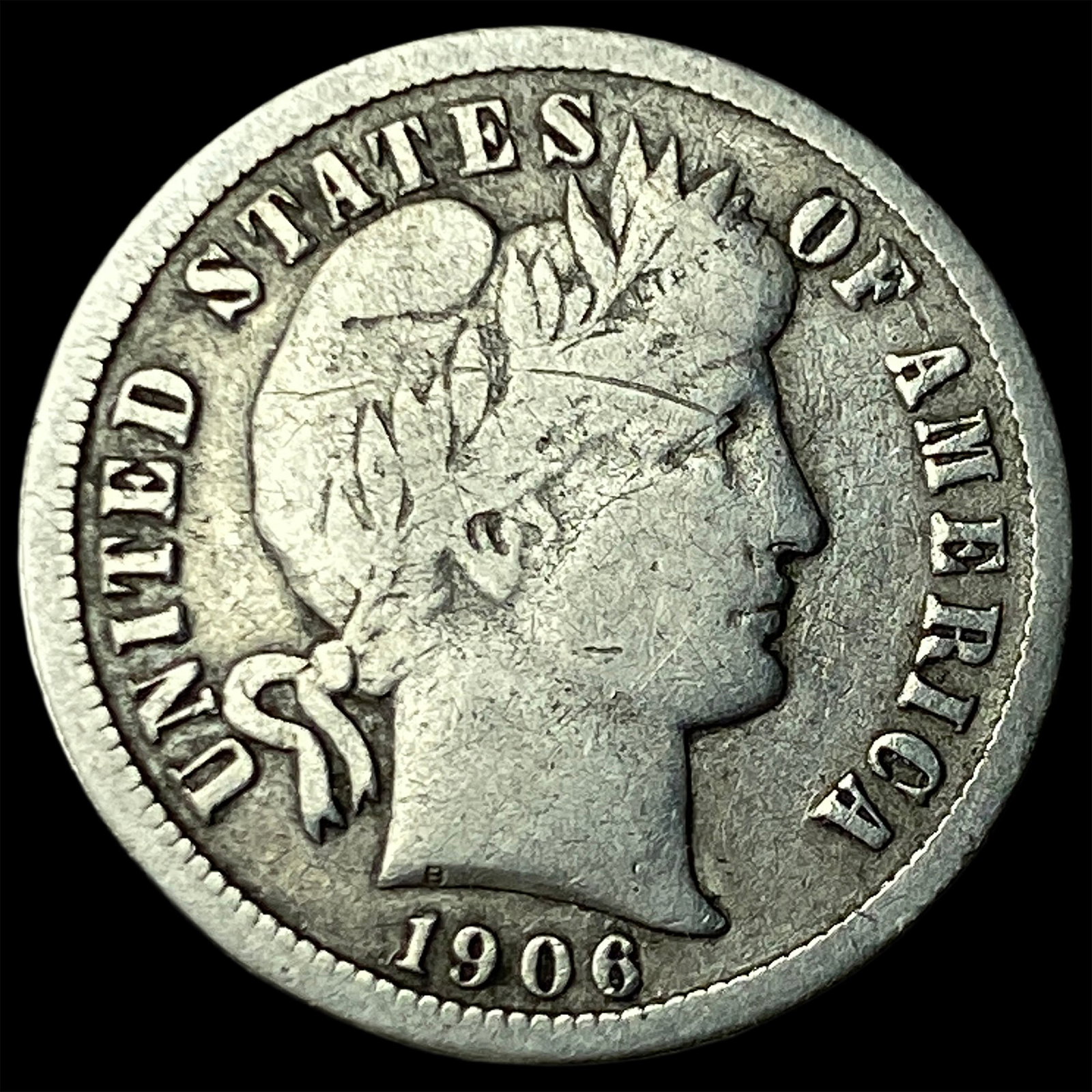 1906-O Silver Barber Dime ABOUT UNCIRCULATED: 1906-O Silver Barber Dime ABOUT UNCIRCULATED