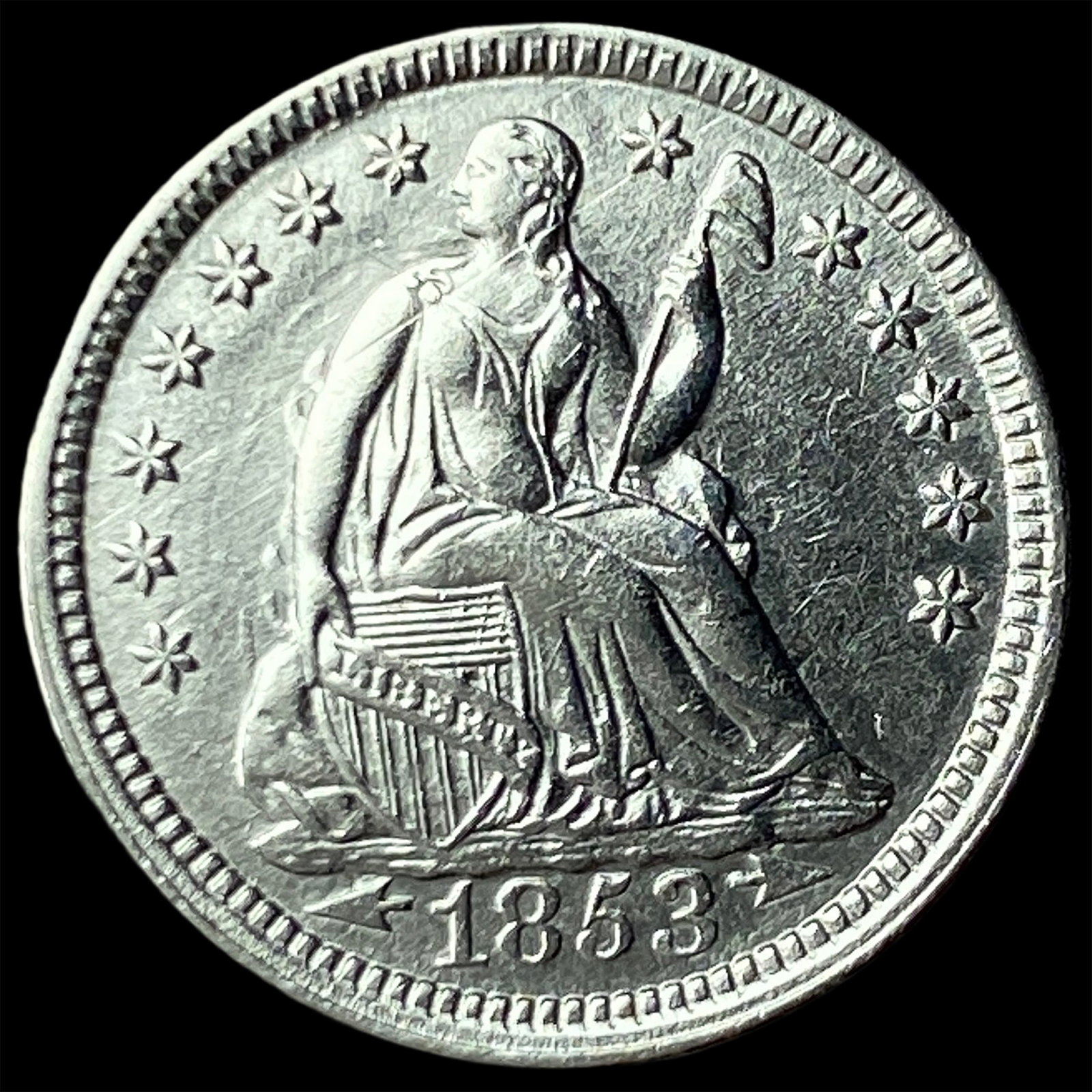 1853 Seated Liberty Silver Half Dime CLOSELY UNCIRCULATED: 1853 Seated Liberty Silver Half Dime CLOSELY UNCIRCULATED