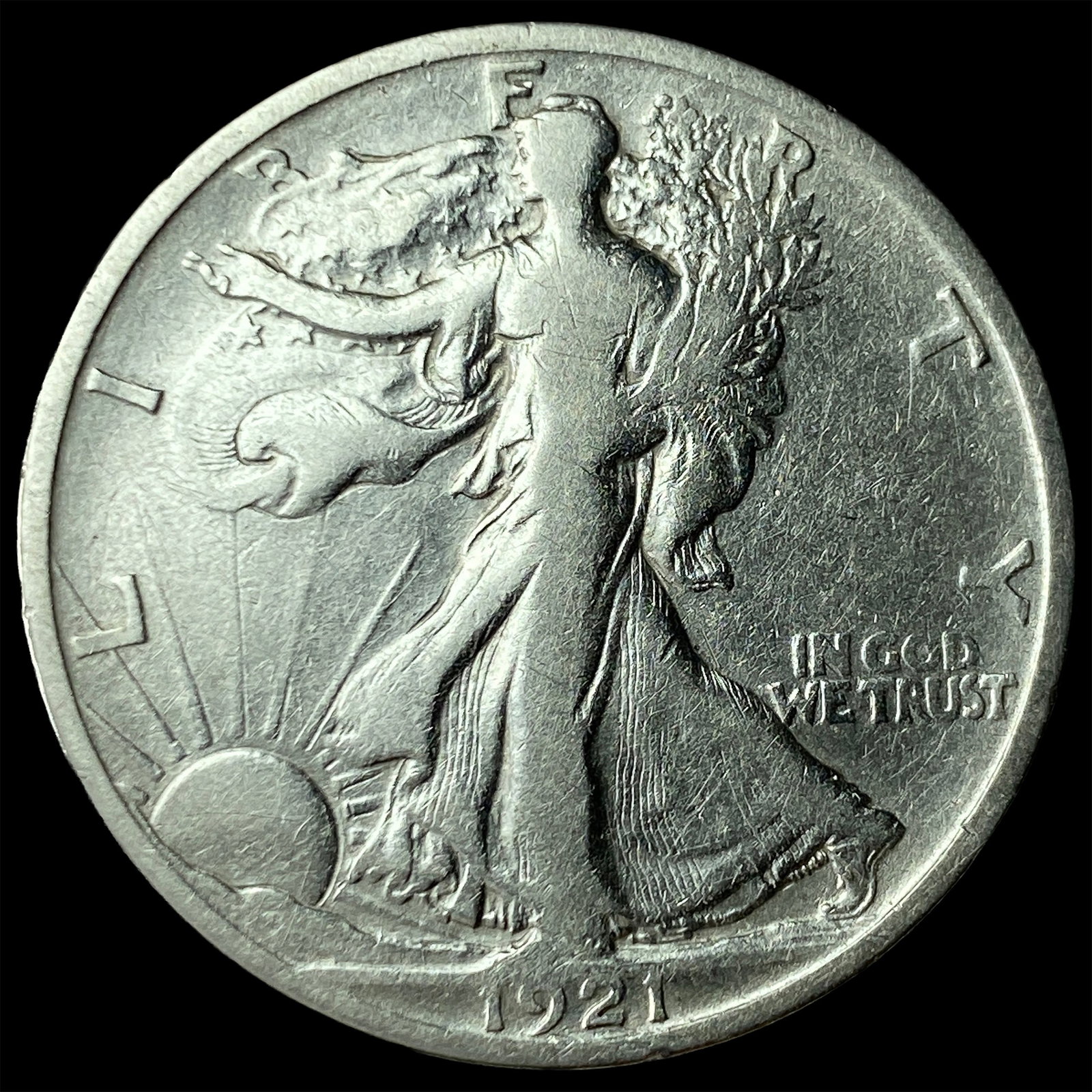1921-S Silver Half Dollar Walking Liberty NEARLY UNCIRCULATED: 1921-S Silver Half Dollar Walking Liberty NEARLY UNCIRCULATED