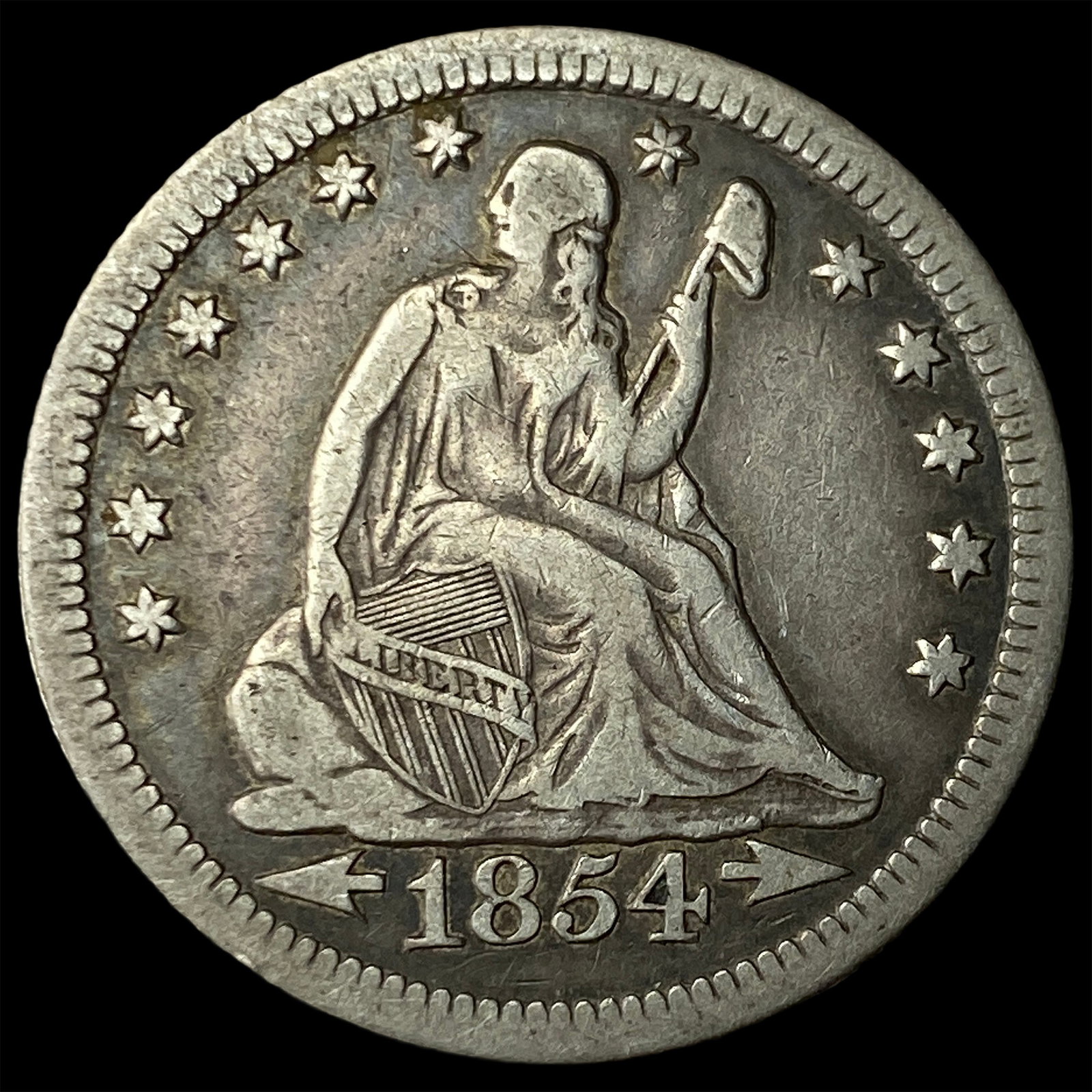 1854-O Silver Seated Liberty Quarter ABOUT UNCIRCULATED